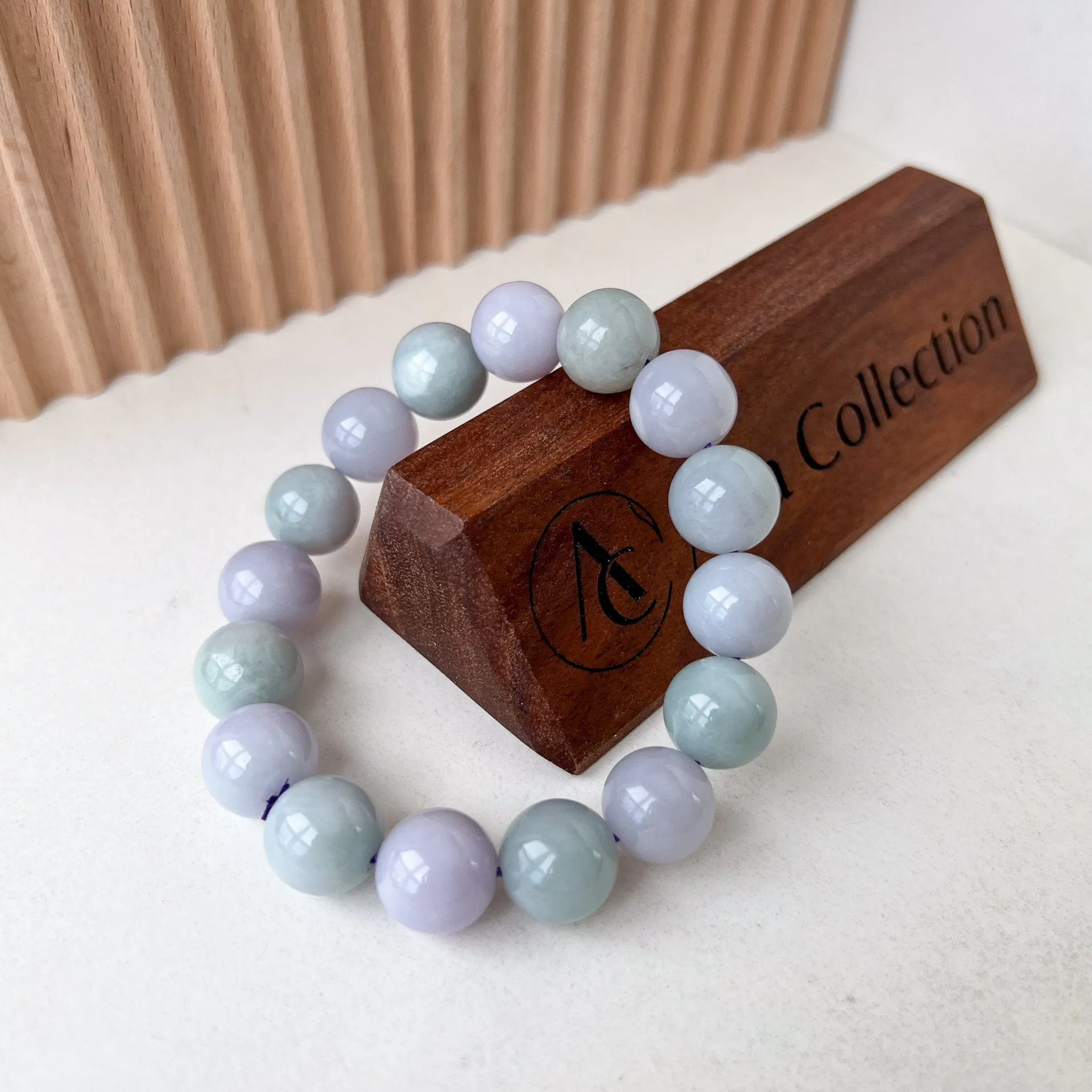 13.0 mm Jadeite Jade Lavender Purple and Green Bracelet, XNZ-0723-1700979807