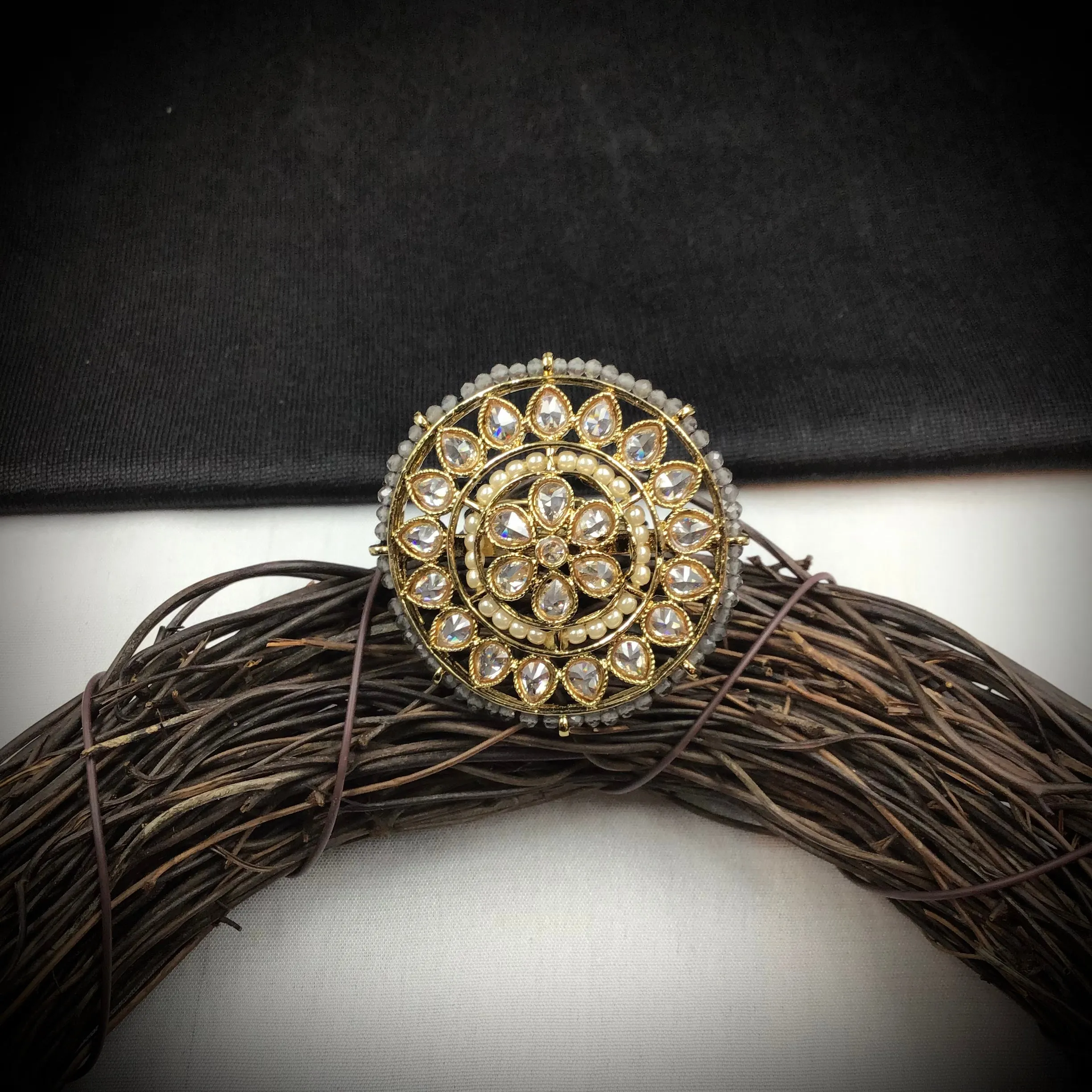 Antique Finish Cocktail Adjustable Gray Ring 10083-5486
