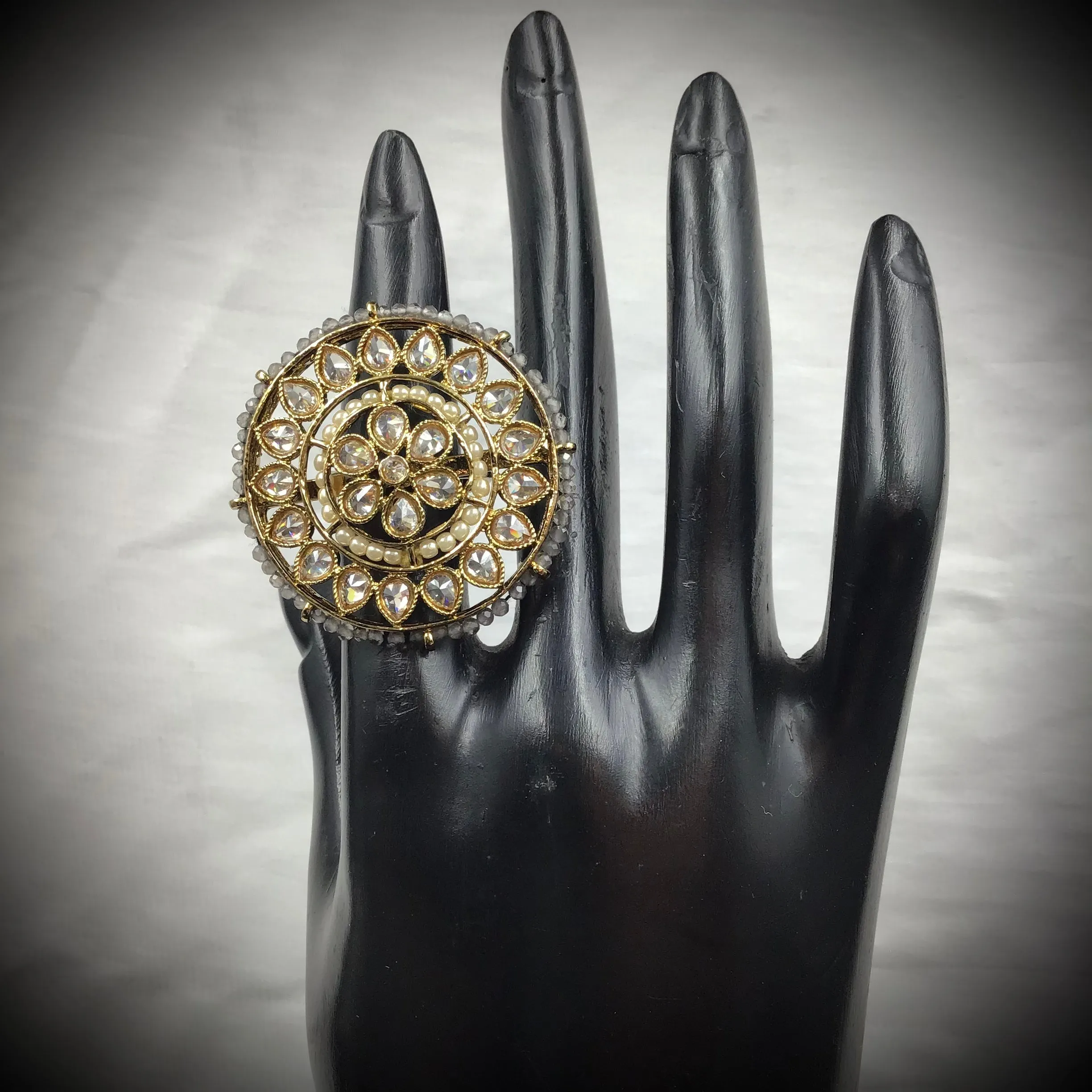 Antique Finish Cocktail Adjustable Gray Ring 10083-5486