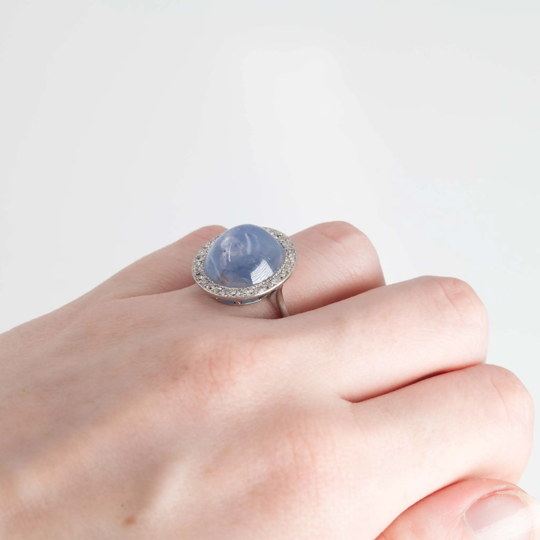 Art Deco Platinum 5 carat Star Sapphire and Diamond Ring