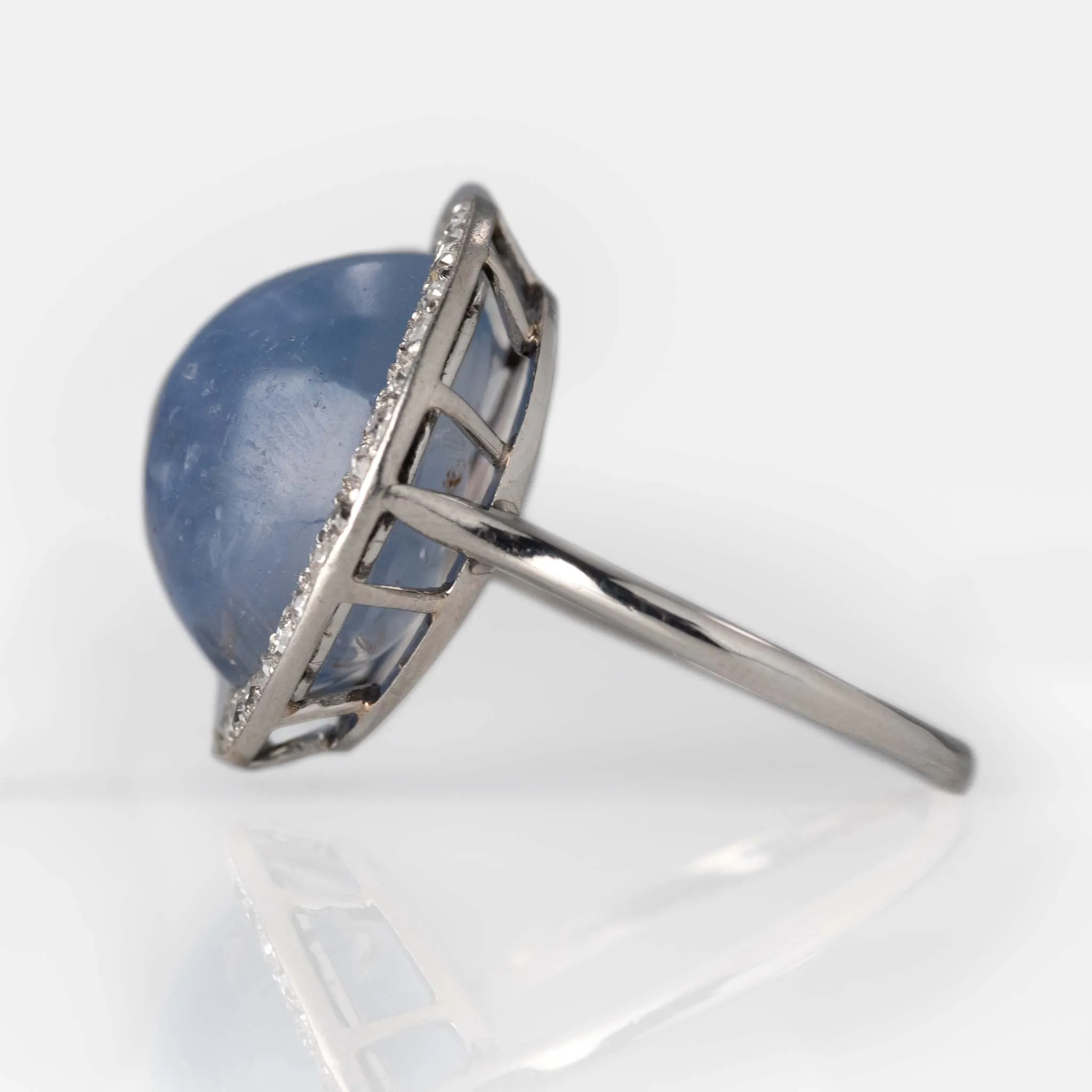 Art Deco Platinum 5 carat Star Sapphire and Diamond Ring