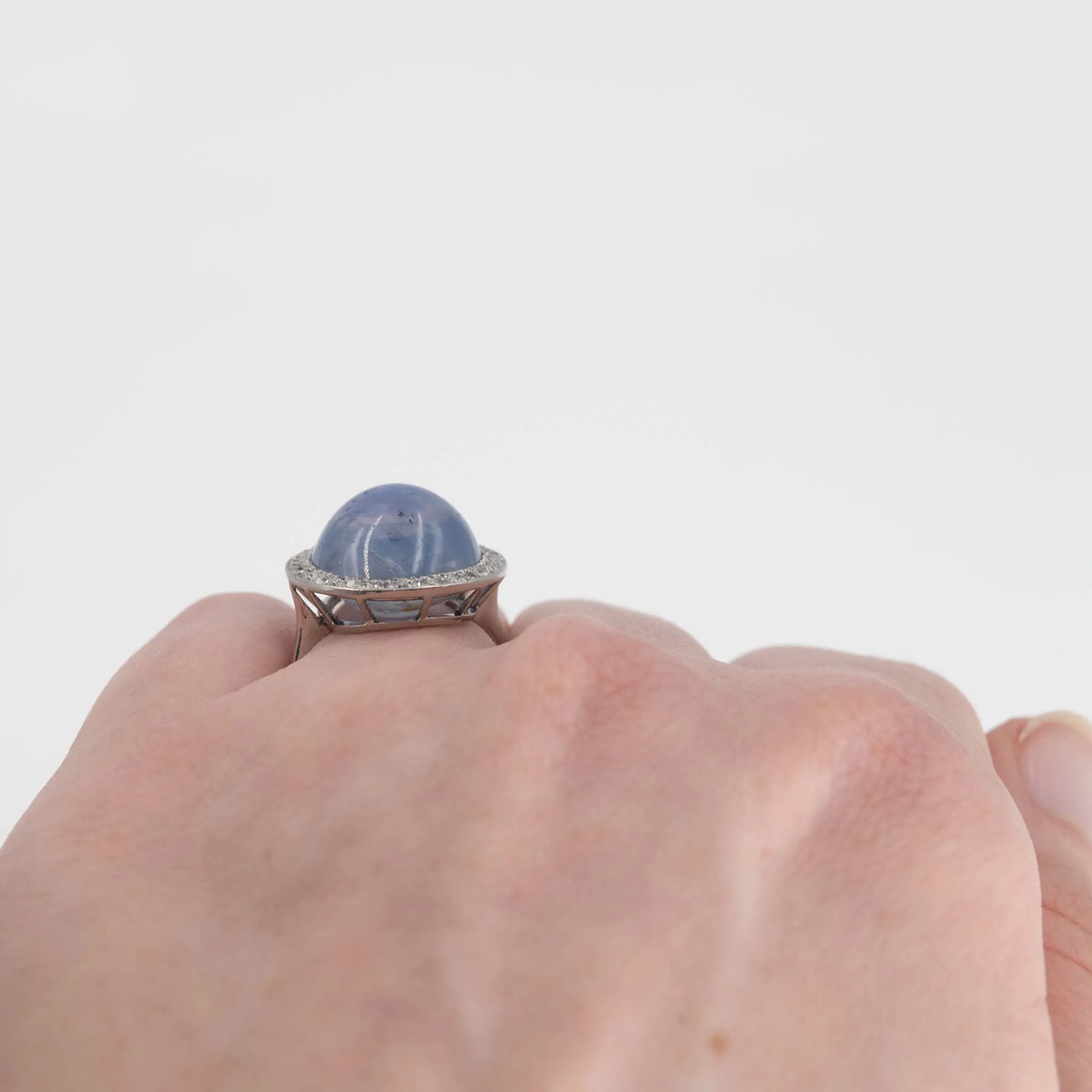 Art Deco Platinum 5 carat Star Sapphire and Diamond Ring