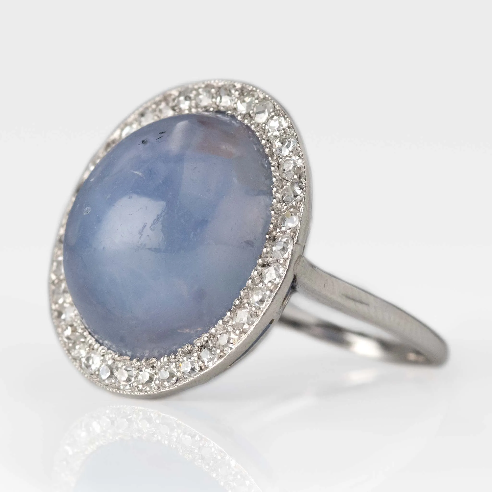 Art Deco Platinum 5 carat Star Sapphire and Diamond Ring