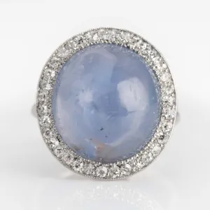 Art Deco Platinum 5 carat Star Sapphire and Diamond Ring