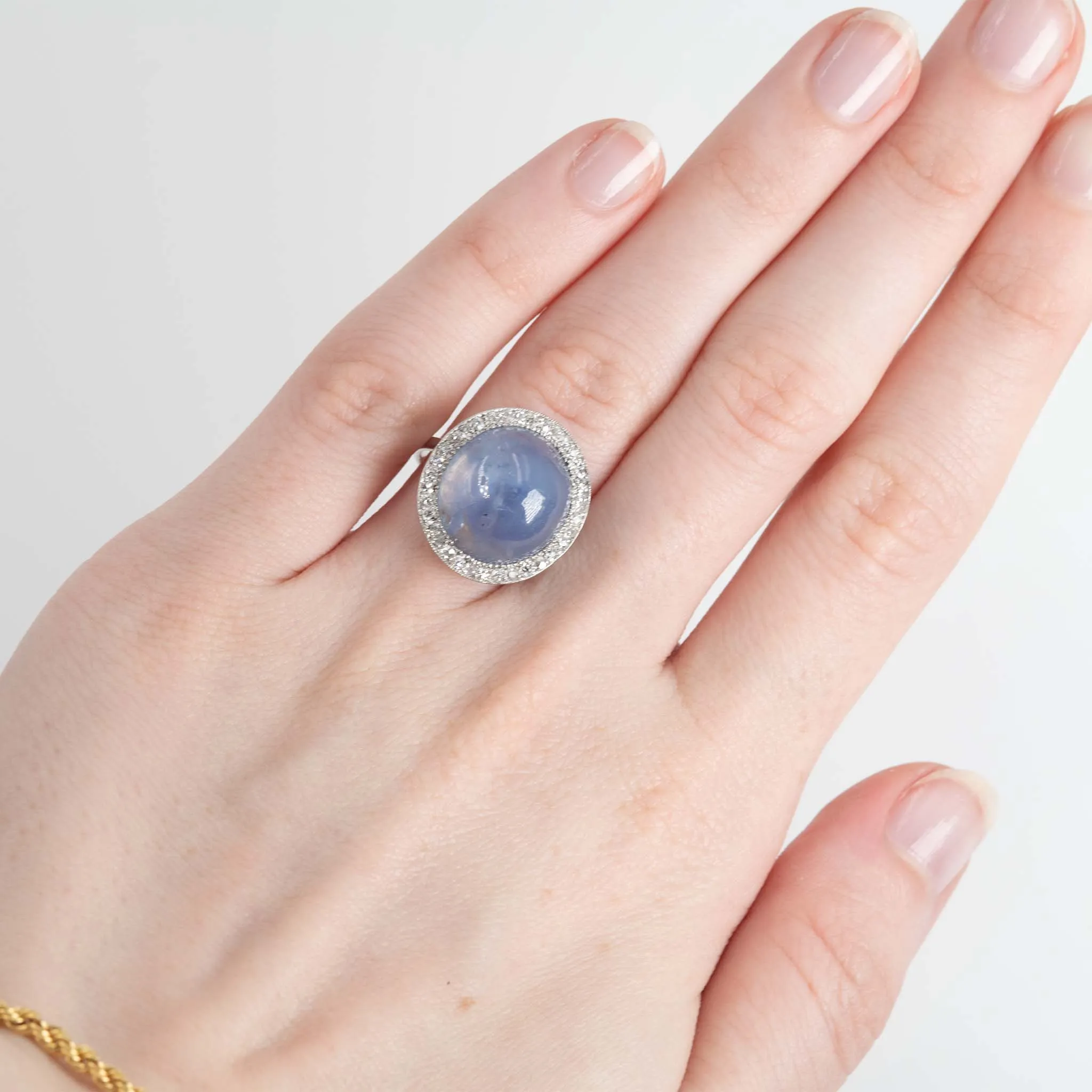 Art Deco Platinum 5 carat Star Sapphire and Diamond Ring