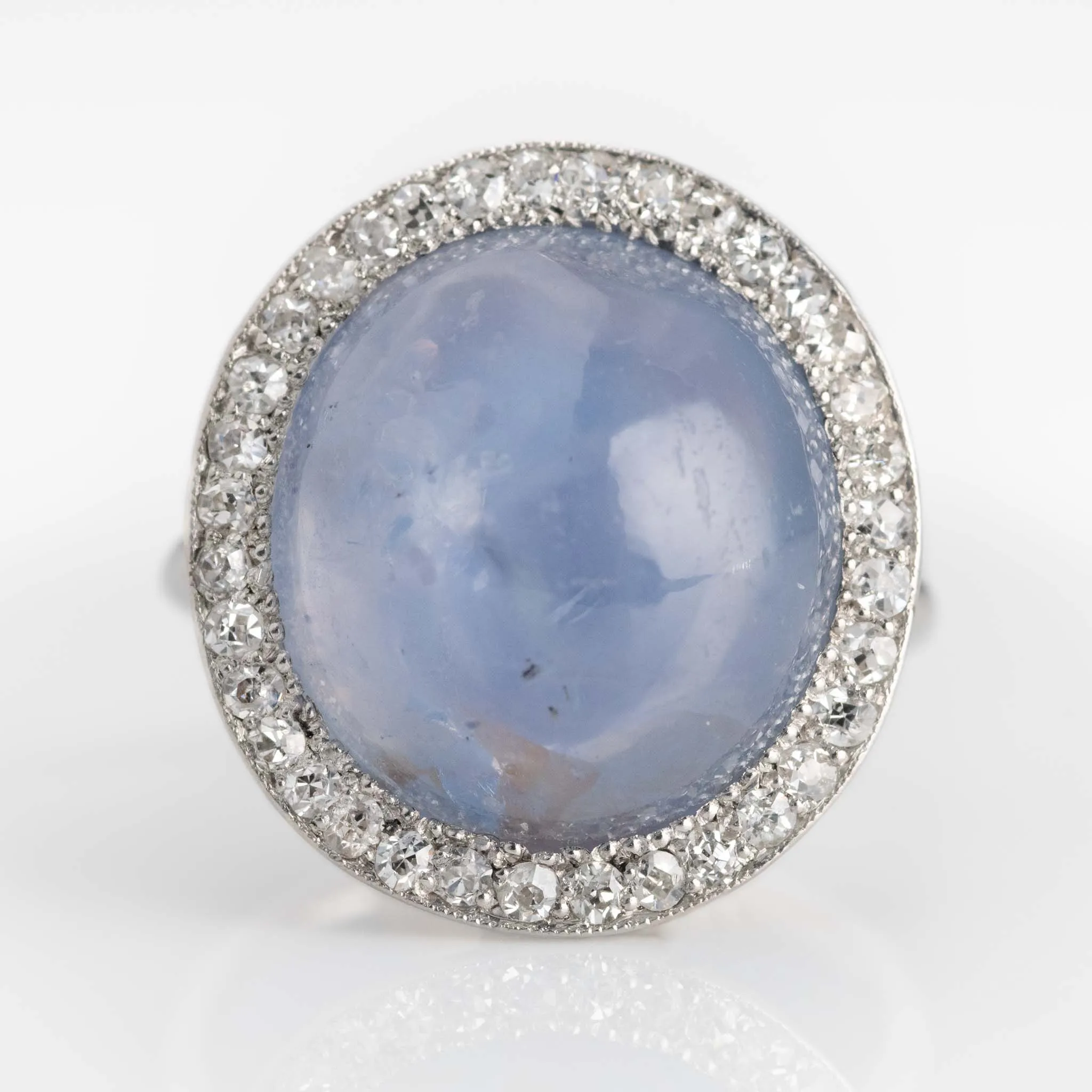 Art Deco Platinum 5 carat Star Sapphire and Diamond Ring