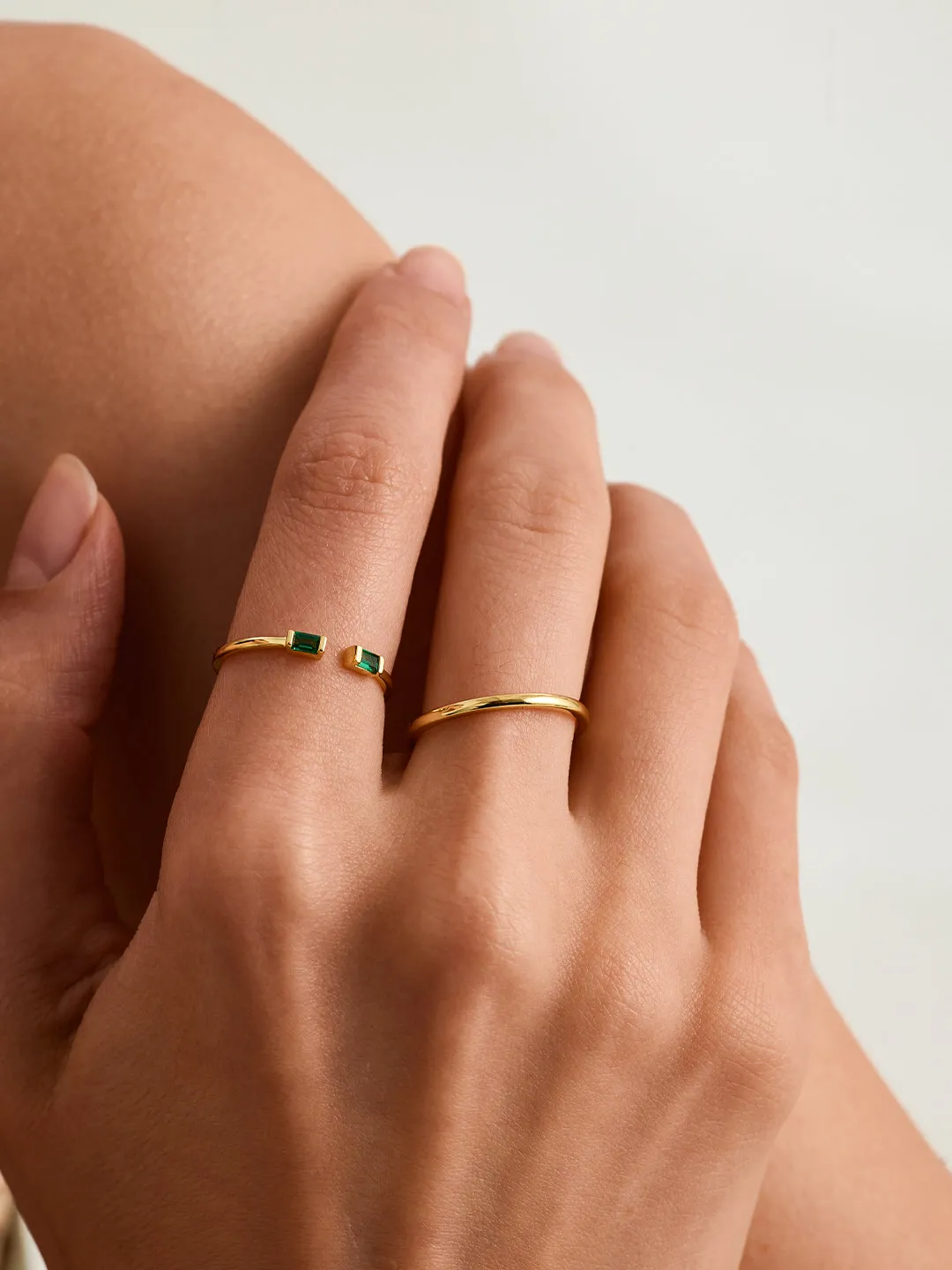 Baguette Emerald Open Ring