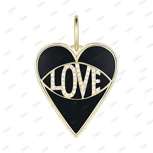 Diamond & Black Onyx Love Heart Pendant 18x20mm