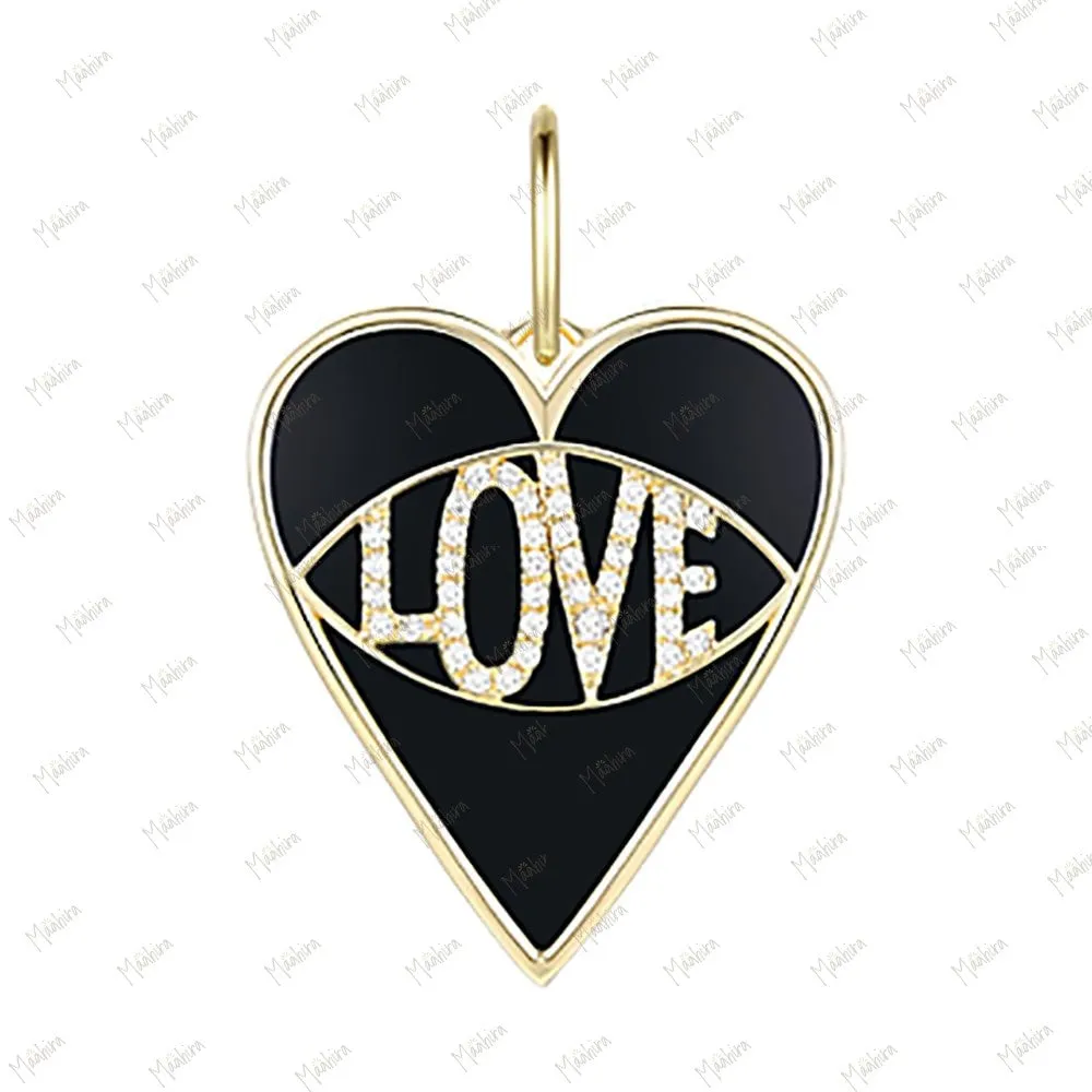 Diamond & Black Onyx Love Heart Pendant 18x20mm