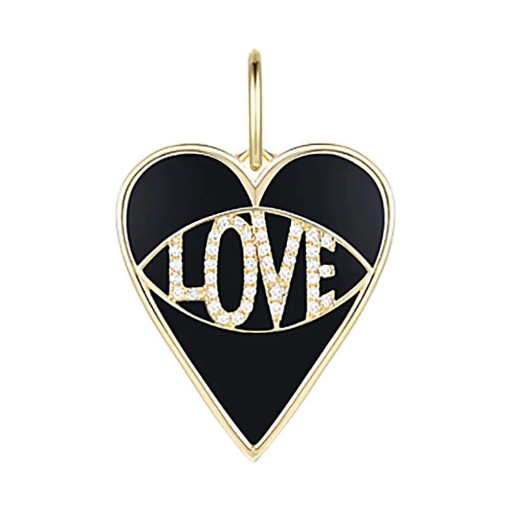 Diamond & Black Onyx Love Heart Pendant 18x20mm