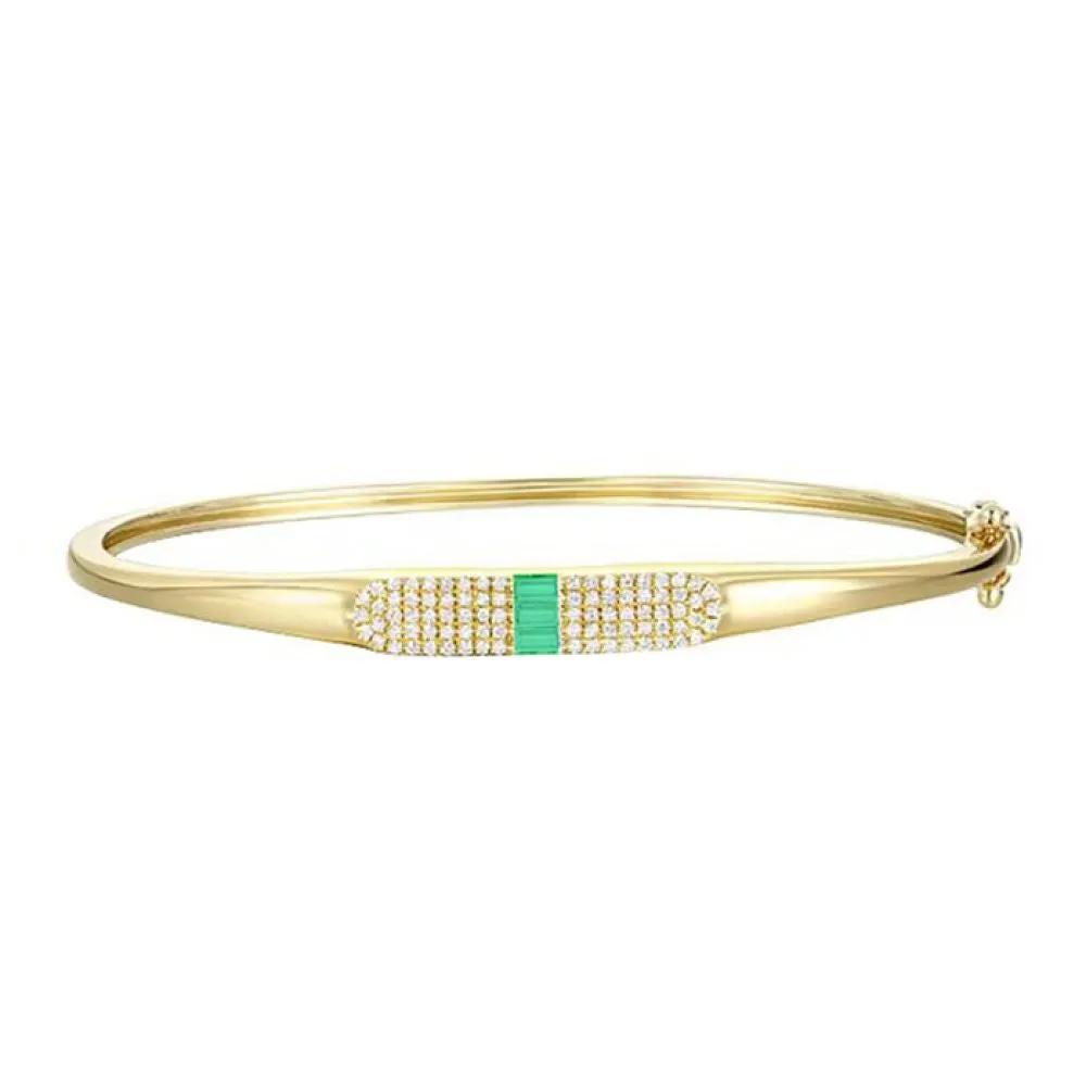 Diamond & Emerald Baguette Bangle 45x55mm inside