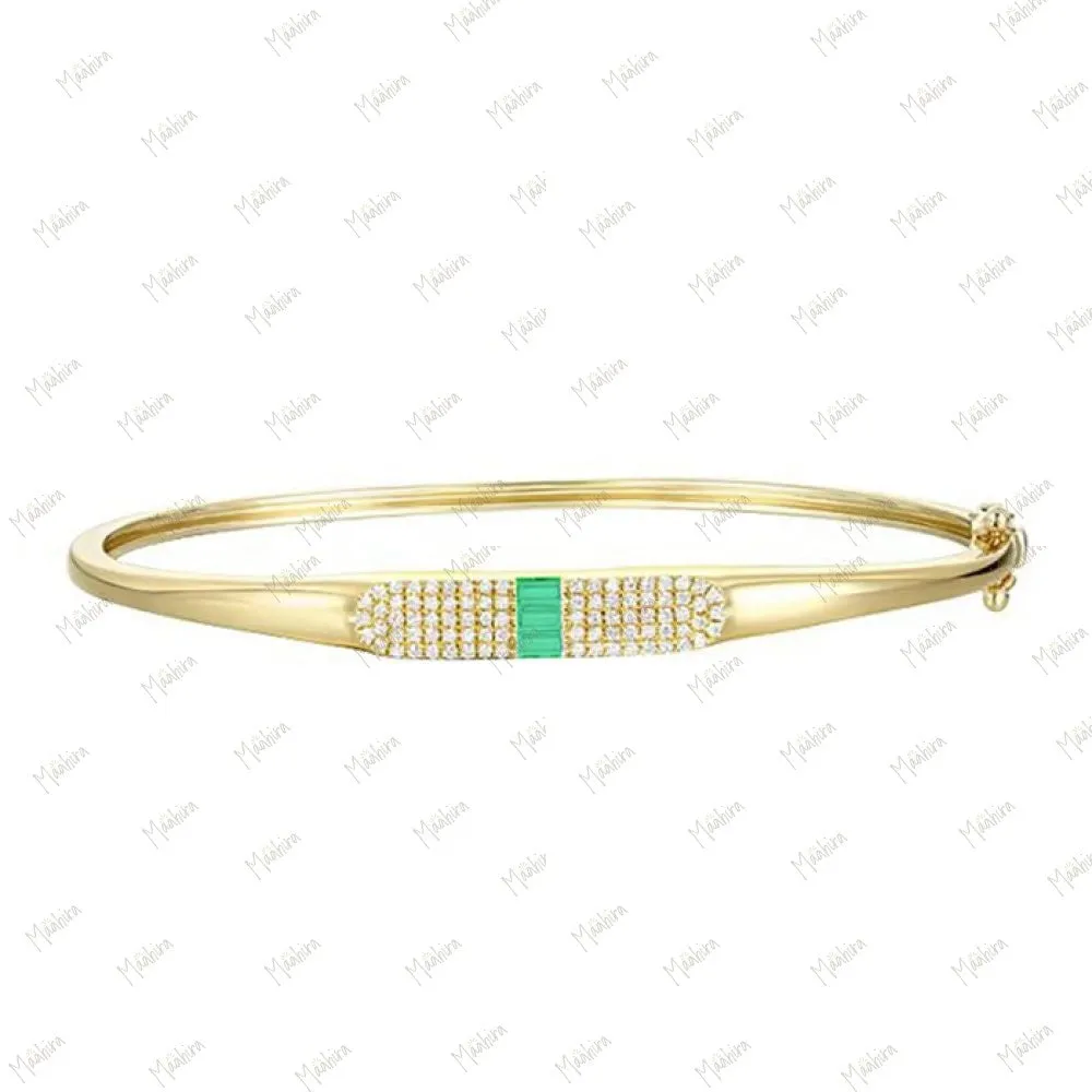 Diamond & Emerald Baguette Bangle 45x55mm inside