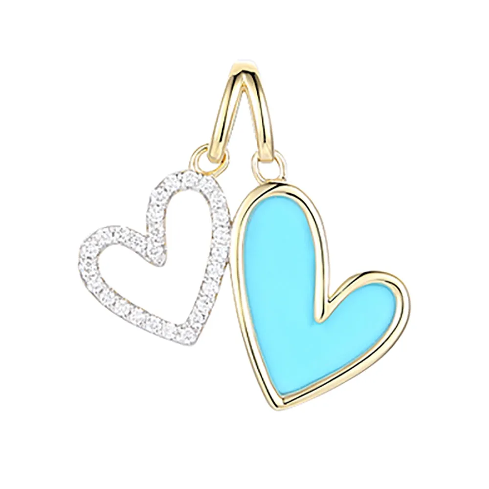 Diamond and Black Onyx Twin Heart Pendant 23x16.5mm