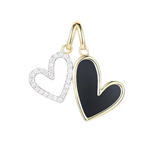 Diamond and Black Onyx Twin Heart Pendant 23x16.5mm