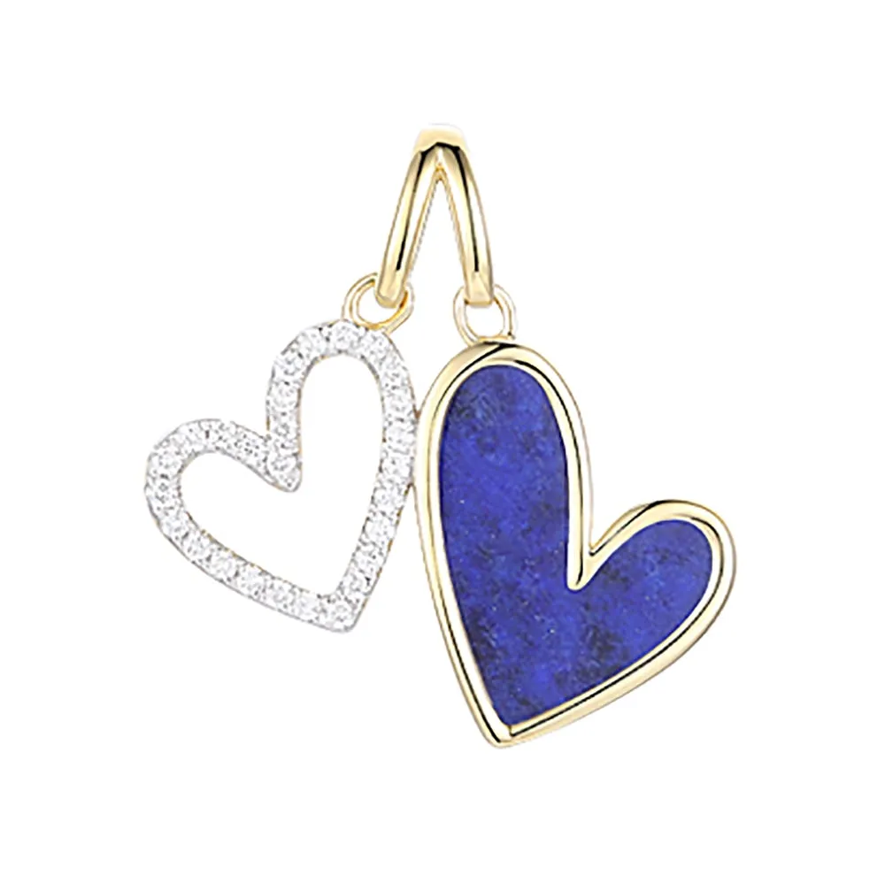 Diamond and Black Onyx Twin Heart Pendant 23x16.5mm