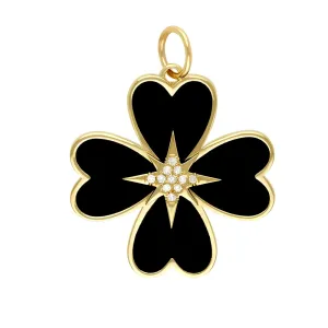 Diamond Black Onyx Four Leaf Clover Pendant 24mm