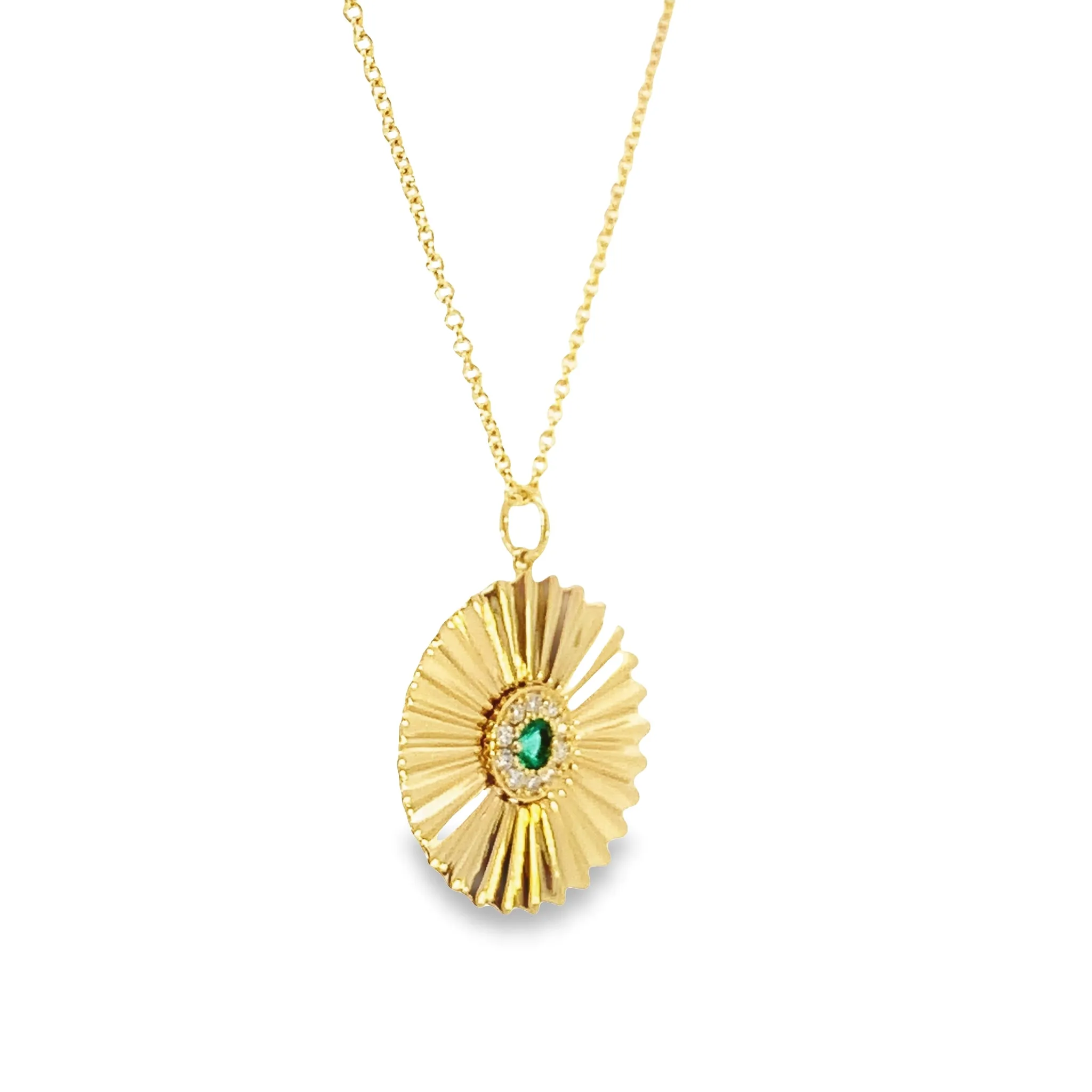 Emerald and Diamond Halo Sunburst Necklace - made to order