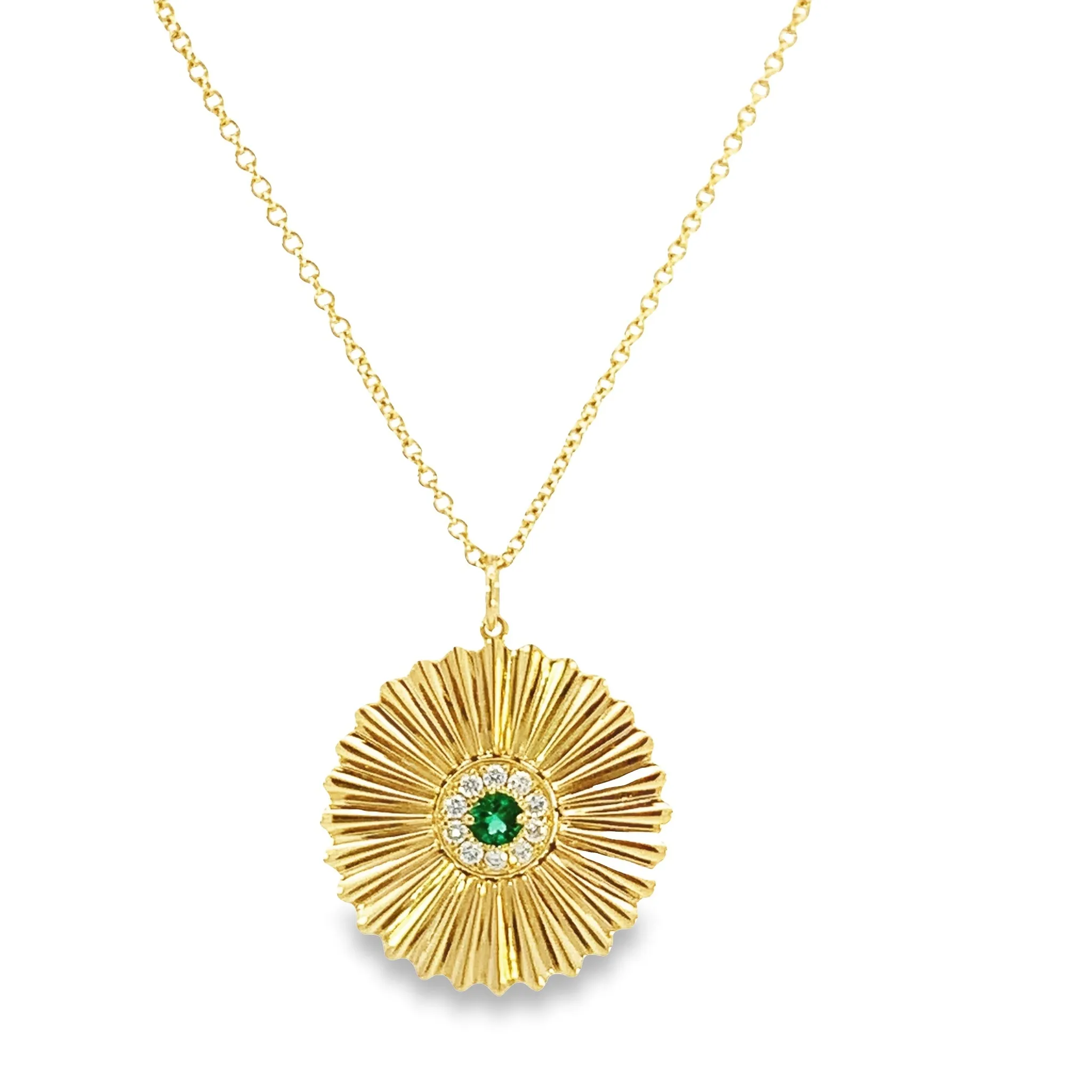 Emerald and Diamond Halo Sunburst Necklace - made to order