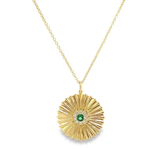 Emerald and Diamond Halo Sunburst Necklace - made to order