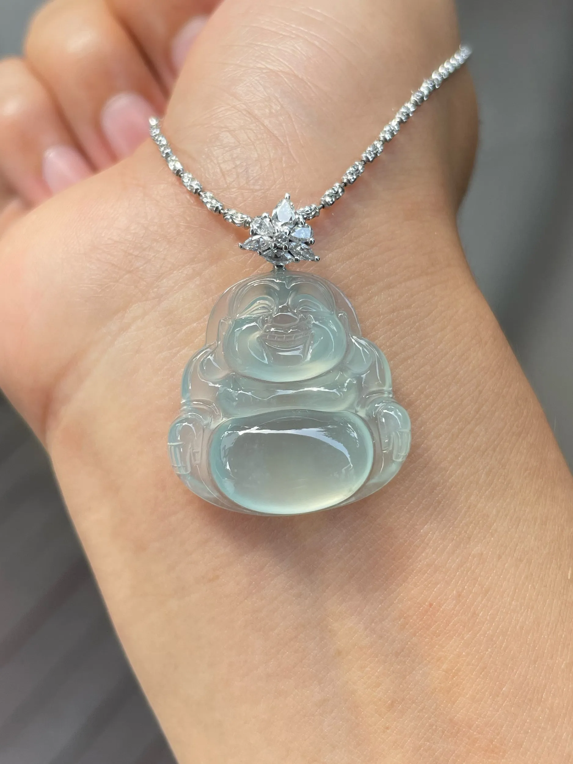Glassy Jade Pendant -  Laughing Buddha 笑佛 (NJP020)