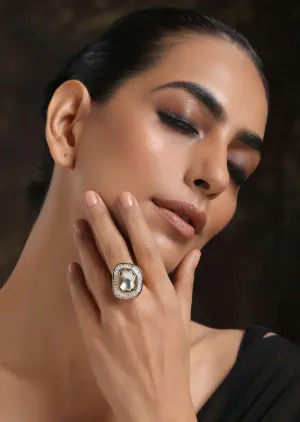 Gold Plated Cocktail Ring With Uncut Polki Stones And Baguettes Arranged In A Fascinating Shape By Paisley Pop