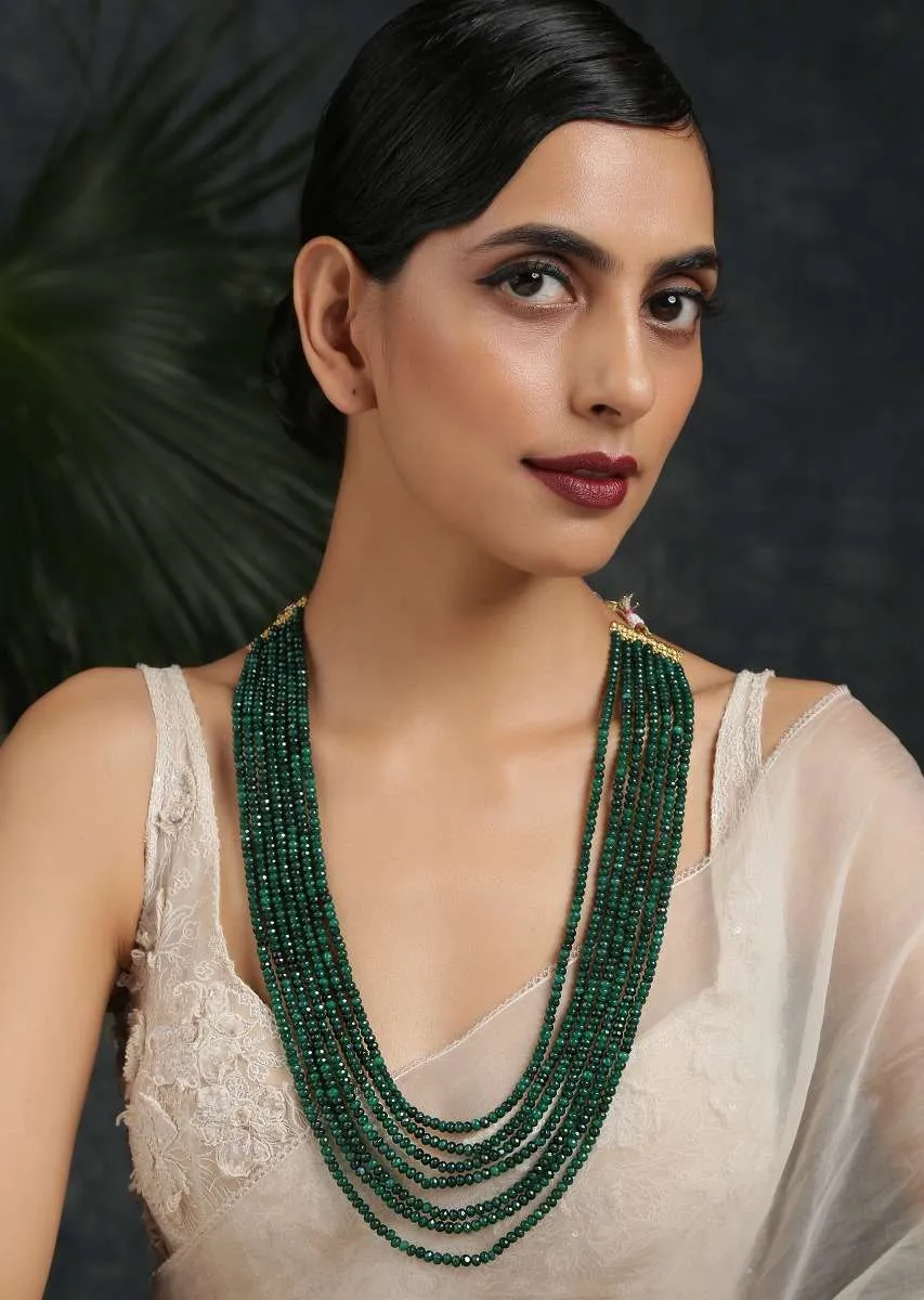 Green Necklace With Multiple Strands Of Onyx Beads By Paisley Pop