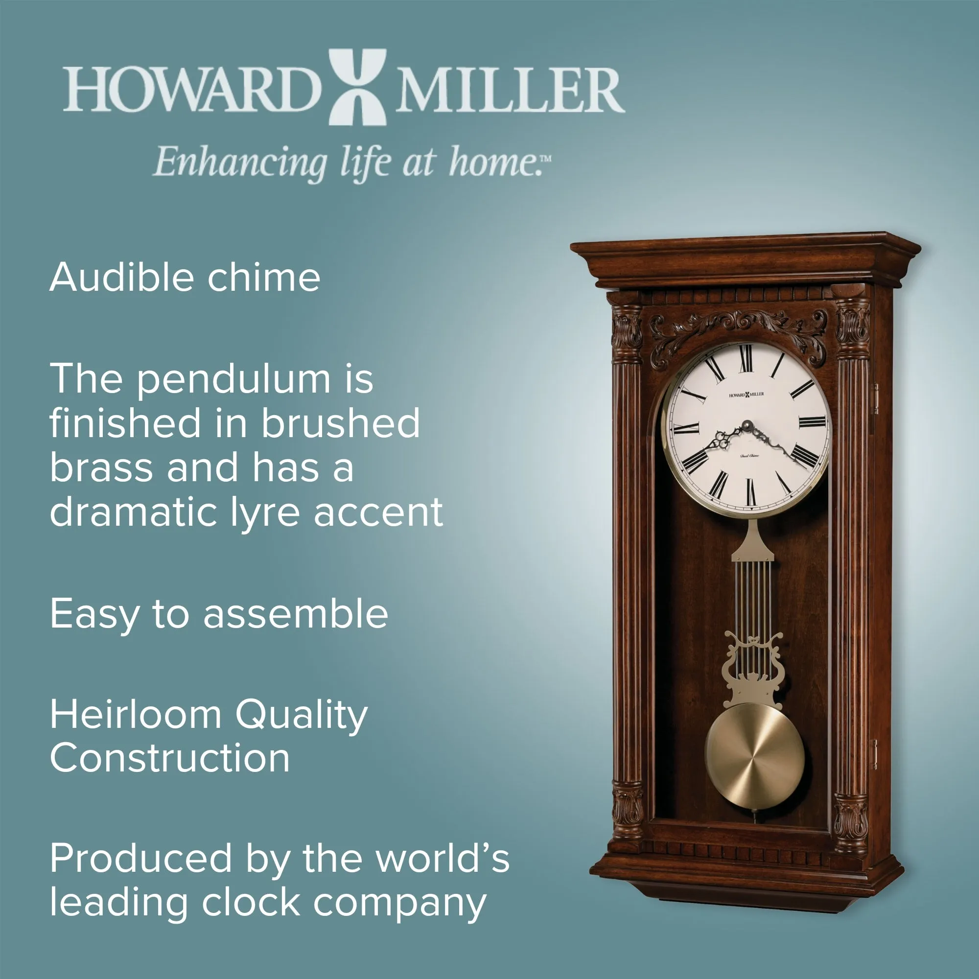 Greer Dual Chime Quartz Wall Clock 86cm