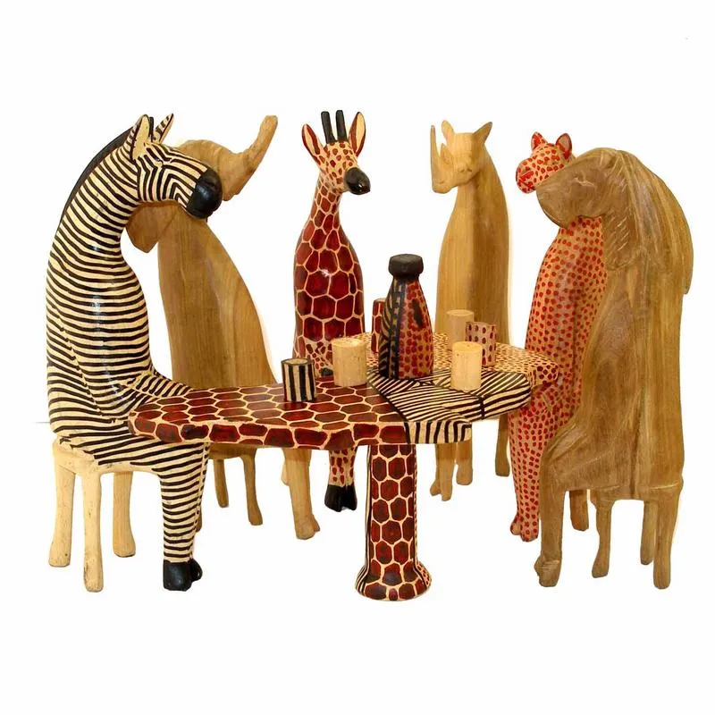 Hand Carved African Animals at a Party Set - Fair Trade, Kenya