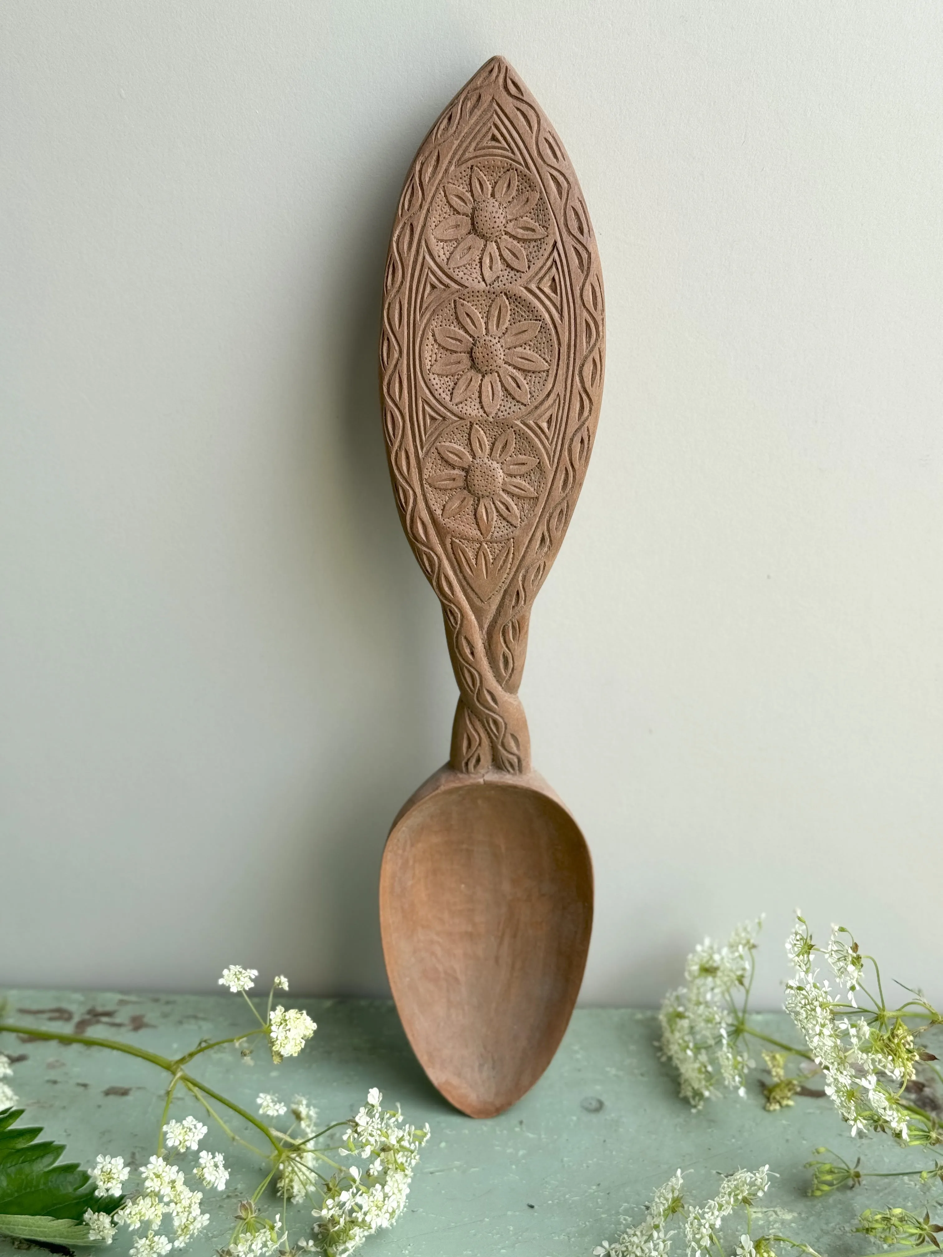 Hand-Carved Floral Wooden Spoon
