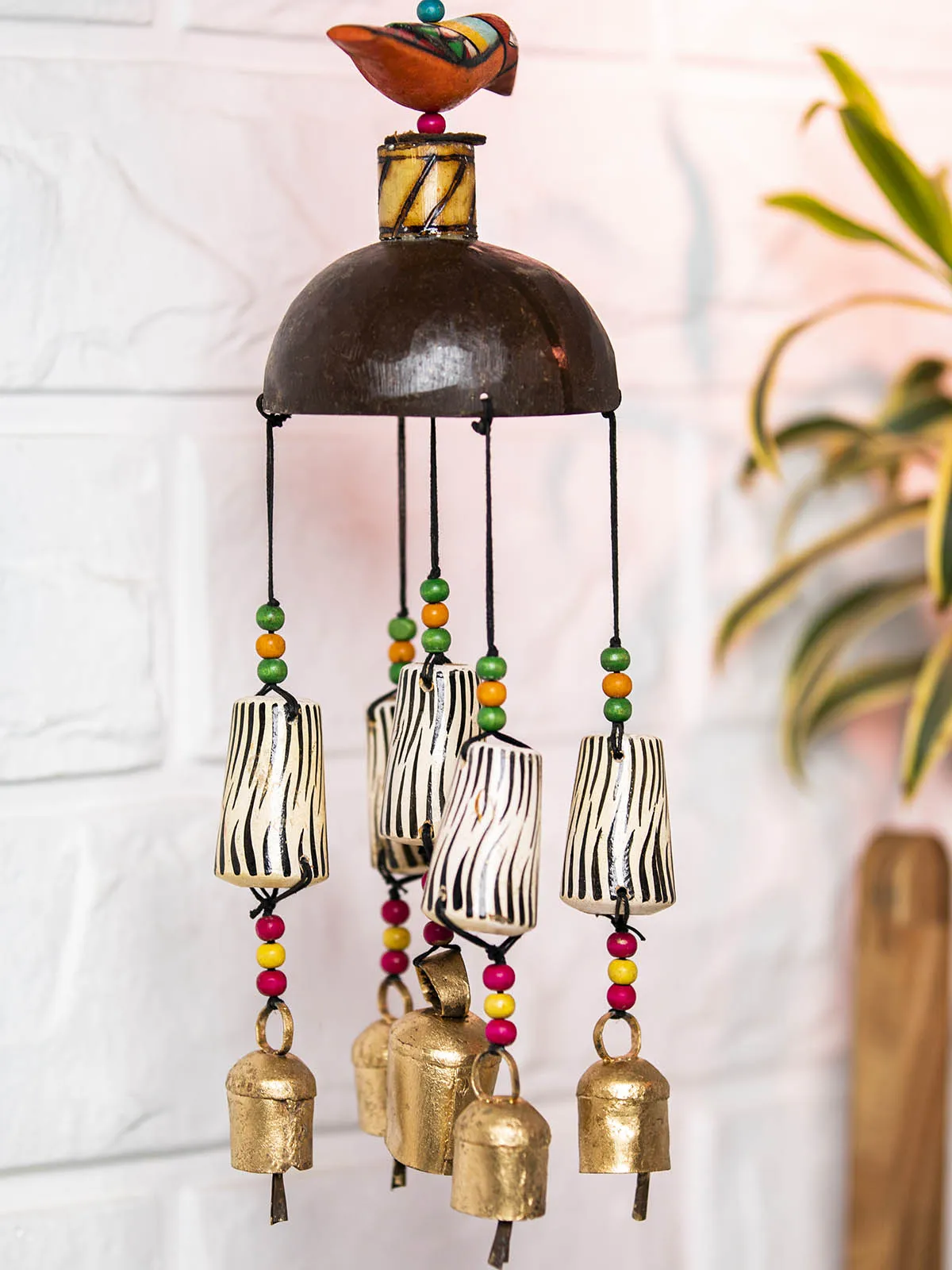 Handcrafted Bird Coconut Shell With Small Bells Wind Chime