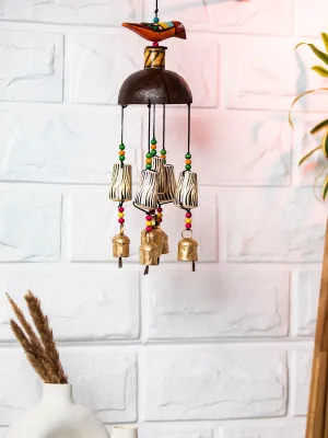 Handcrafted Bird Coconut Shell With Small Bells Wind Chime
