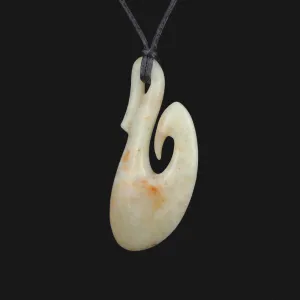 Handmade NZ Maori Hei Matau Small Cute Necklace in Flower Jade - Traditional Pendant Perfect Gift for Women or Girl with Adjustable Wax Cord