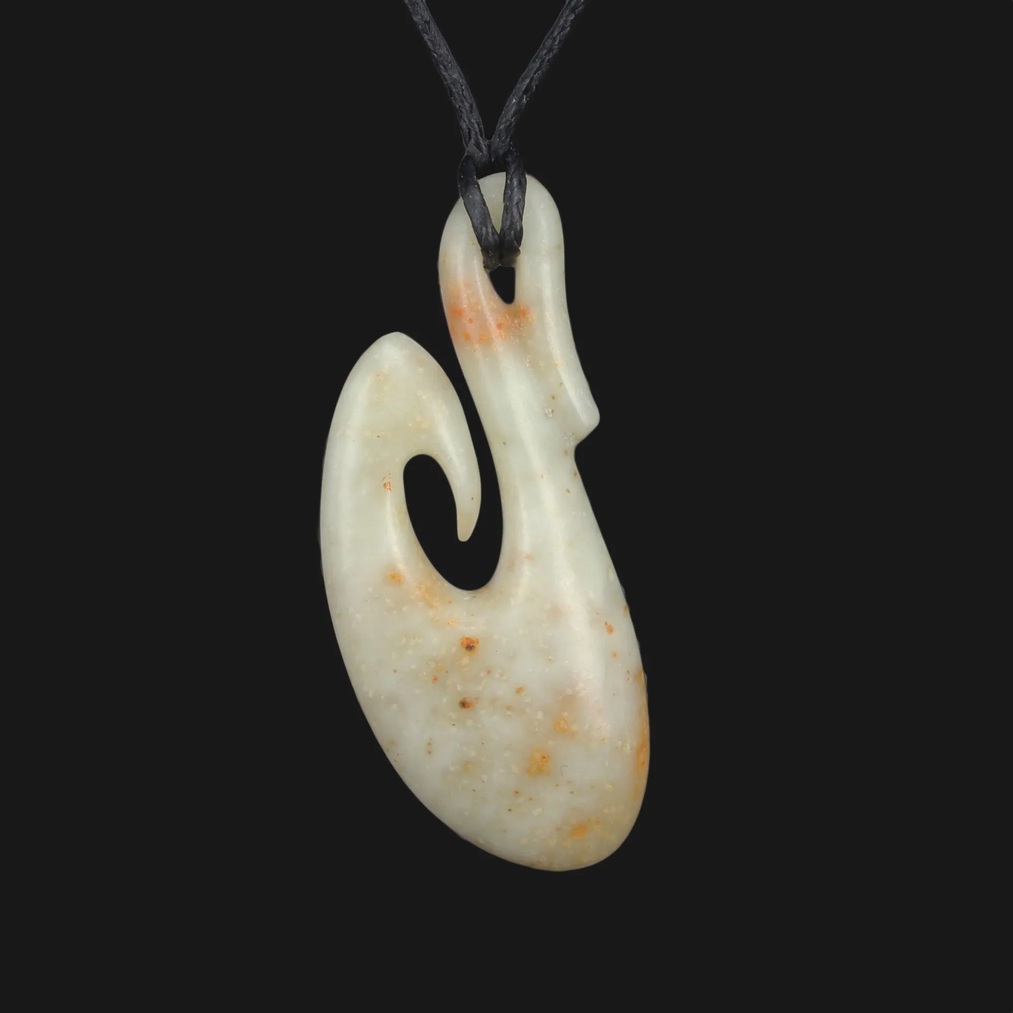 Handmade NZ Maori Hei Matau Small Cute Necklace in Flower Jade - Traditional Pendant Perfect Gift for Women or Girl with Adjustable Wax Cord