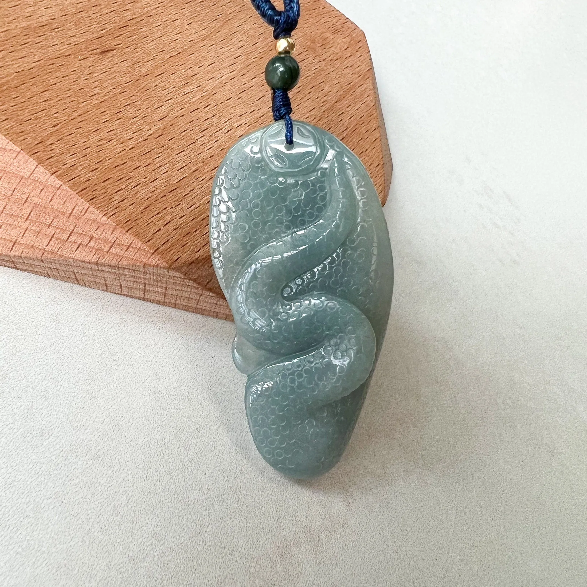 Jadeite Jade Snake Chinese Zodiac Carved Pendant Necklace, YJ-0622-0244647