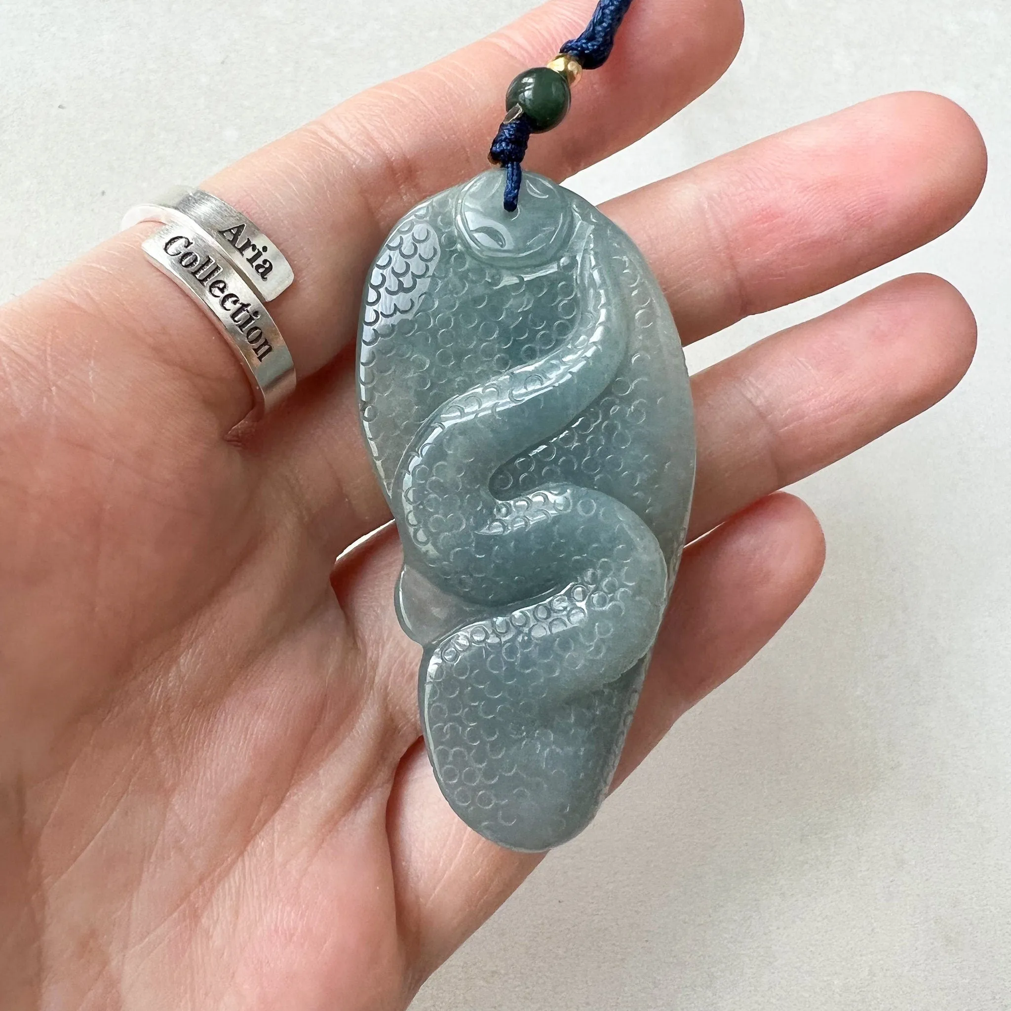 Jadeite Jade Snake Chinese Zodiac Carved Pendant Necklace, YJ-0622-0244647