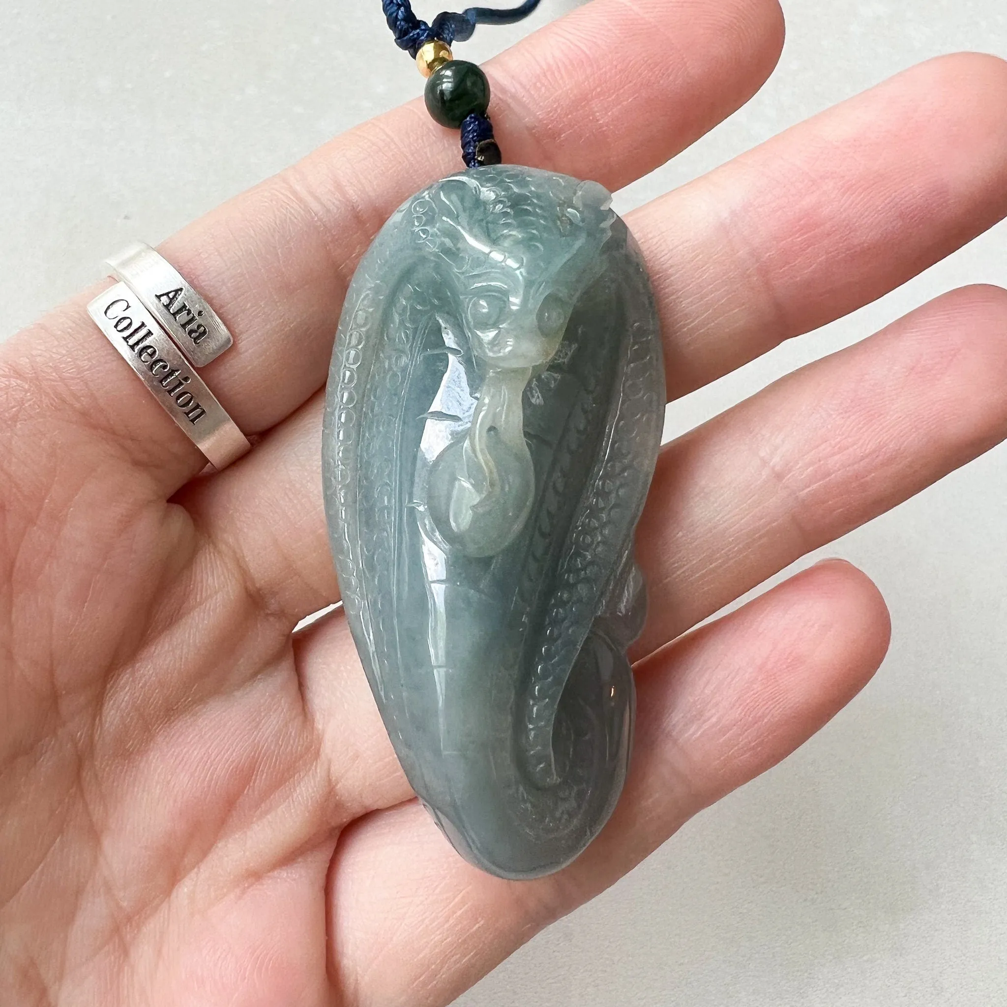 Jadeite Jade Snake Chinese Zodiac Carved Pendant Necklace, YJ-0622-0244647
