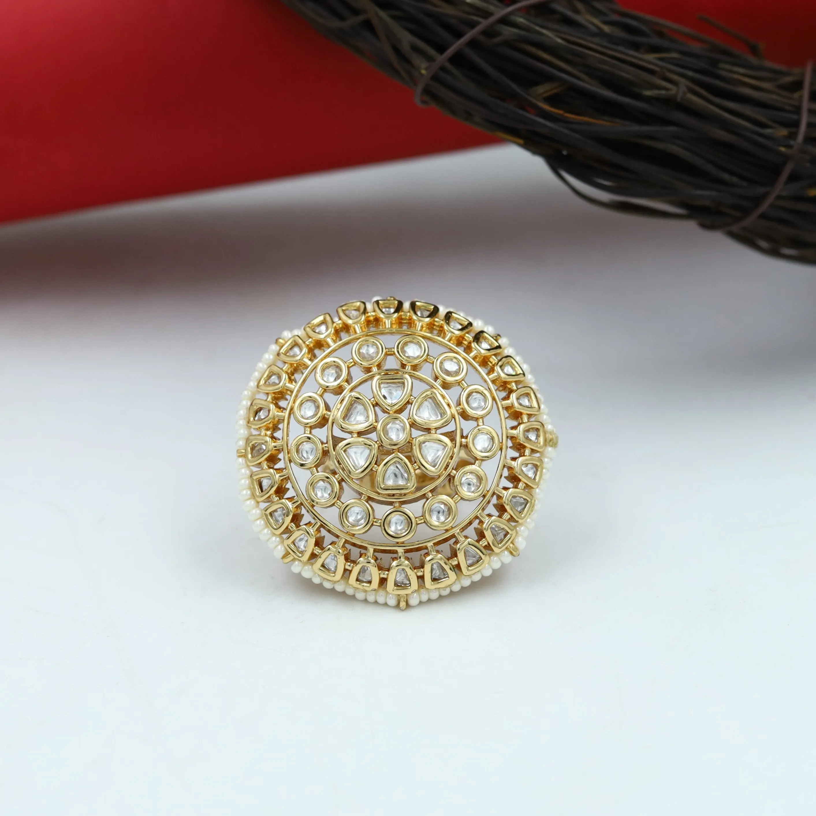 Kundan Cocktail Adjustable Gold Ring 16228-3375