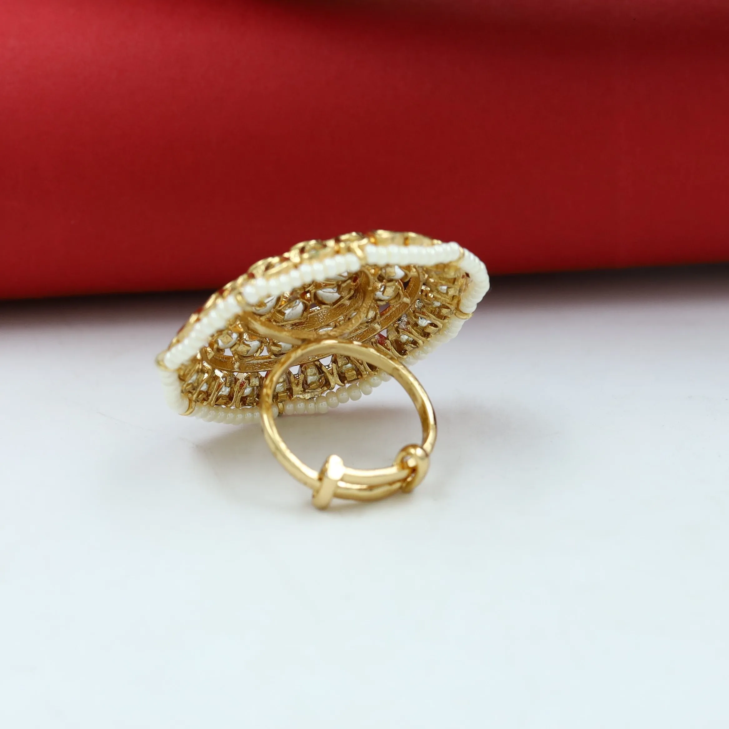 Kundan Cocktail Adjustable Gold Ring 16228-3375