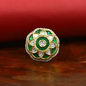 Kundan Cocktail Adjustable Green Ring 10640-6325