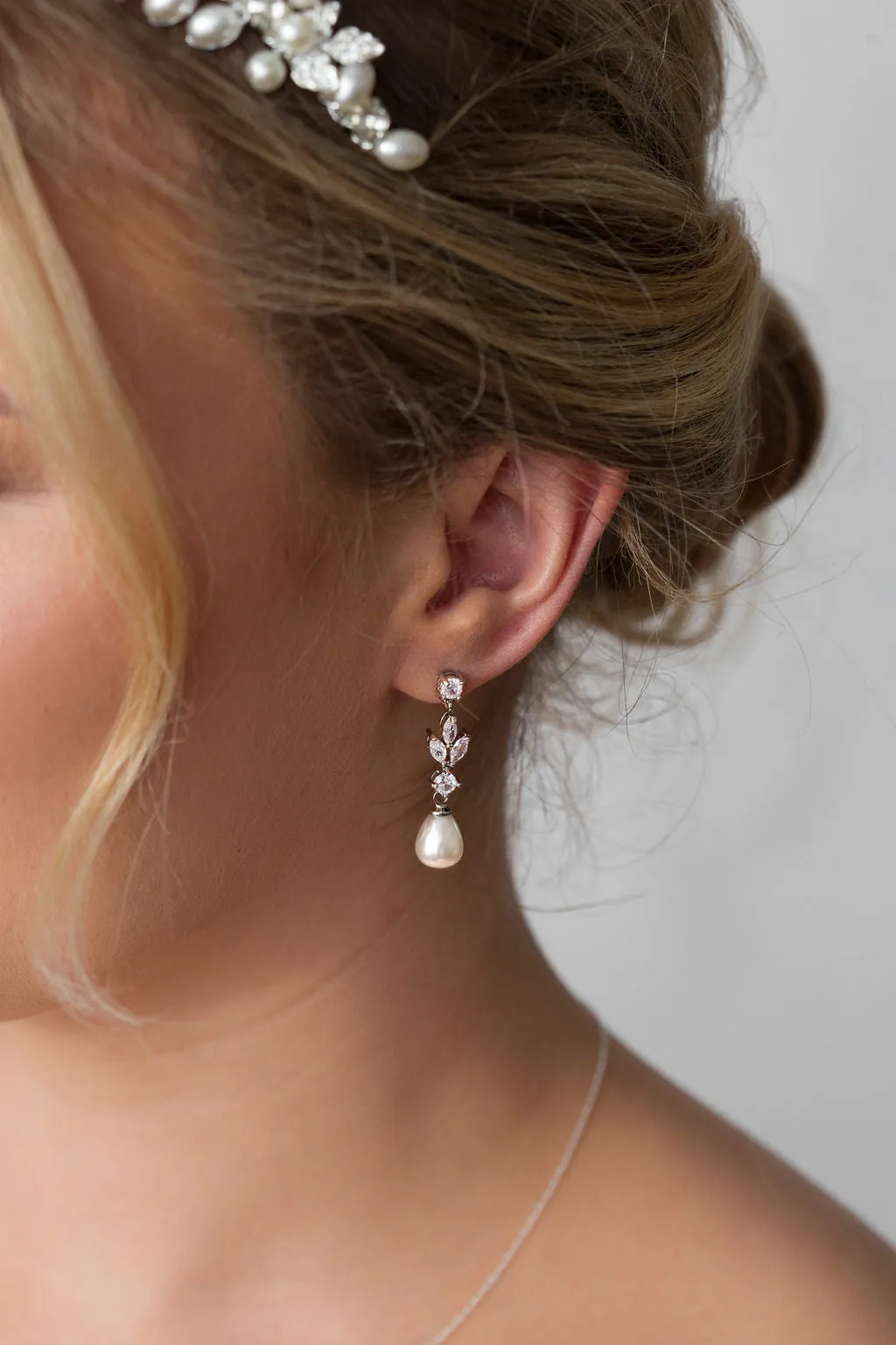 Long Pearl CZ Bridal Jewellery Set