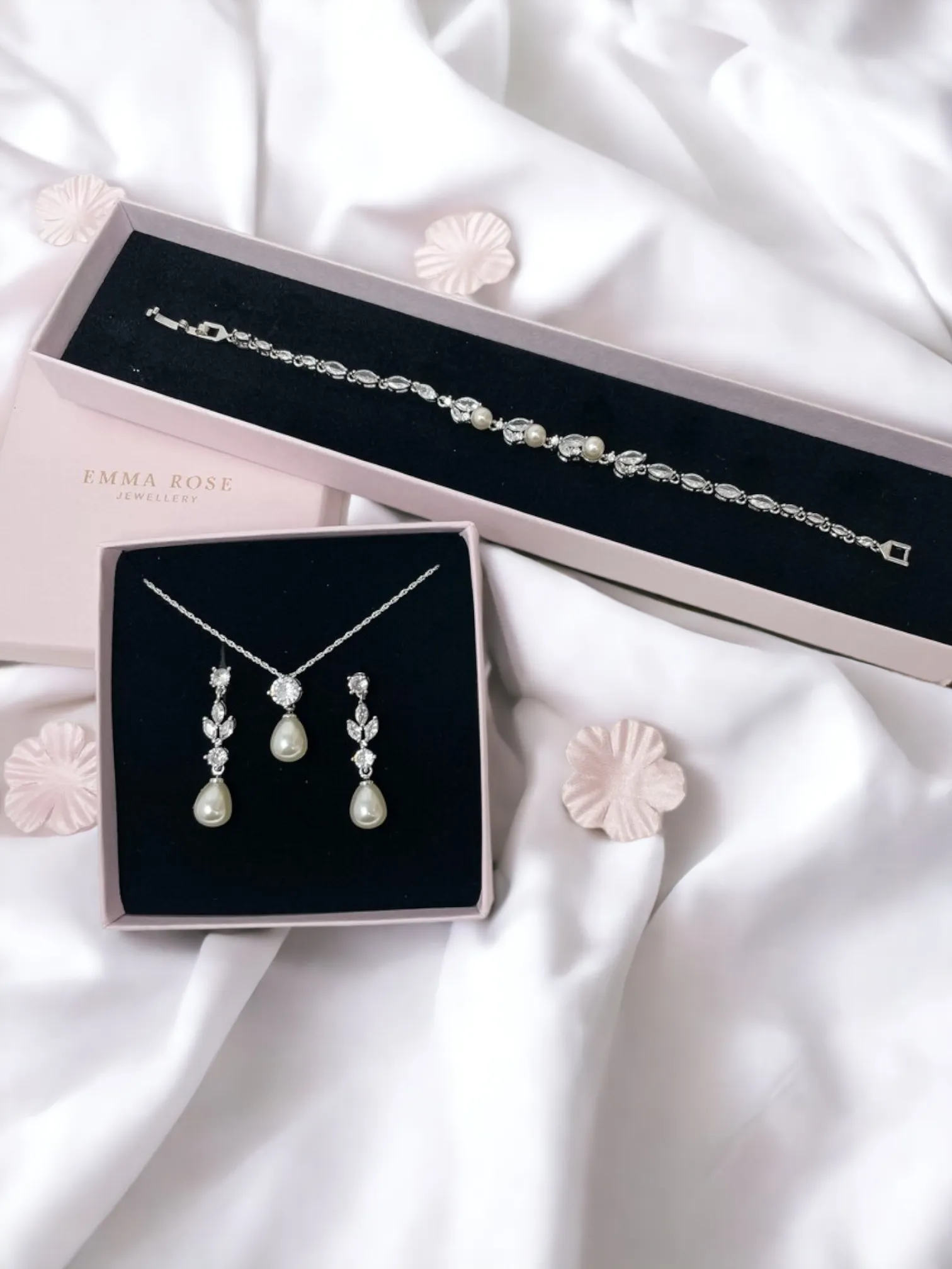 Long Pearl CZ Bridal Jewellery Set