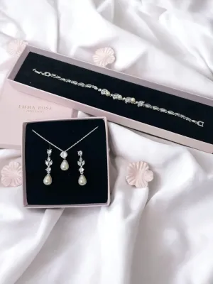 Long Pearl CZ Bridal Jewellery Set