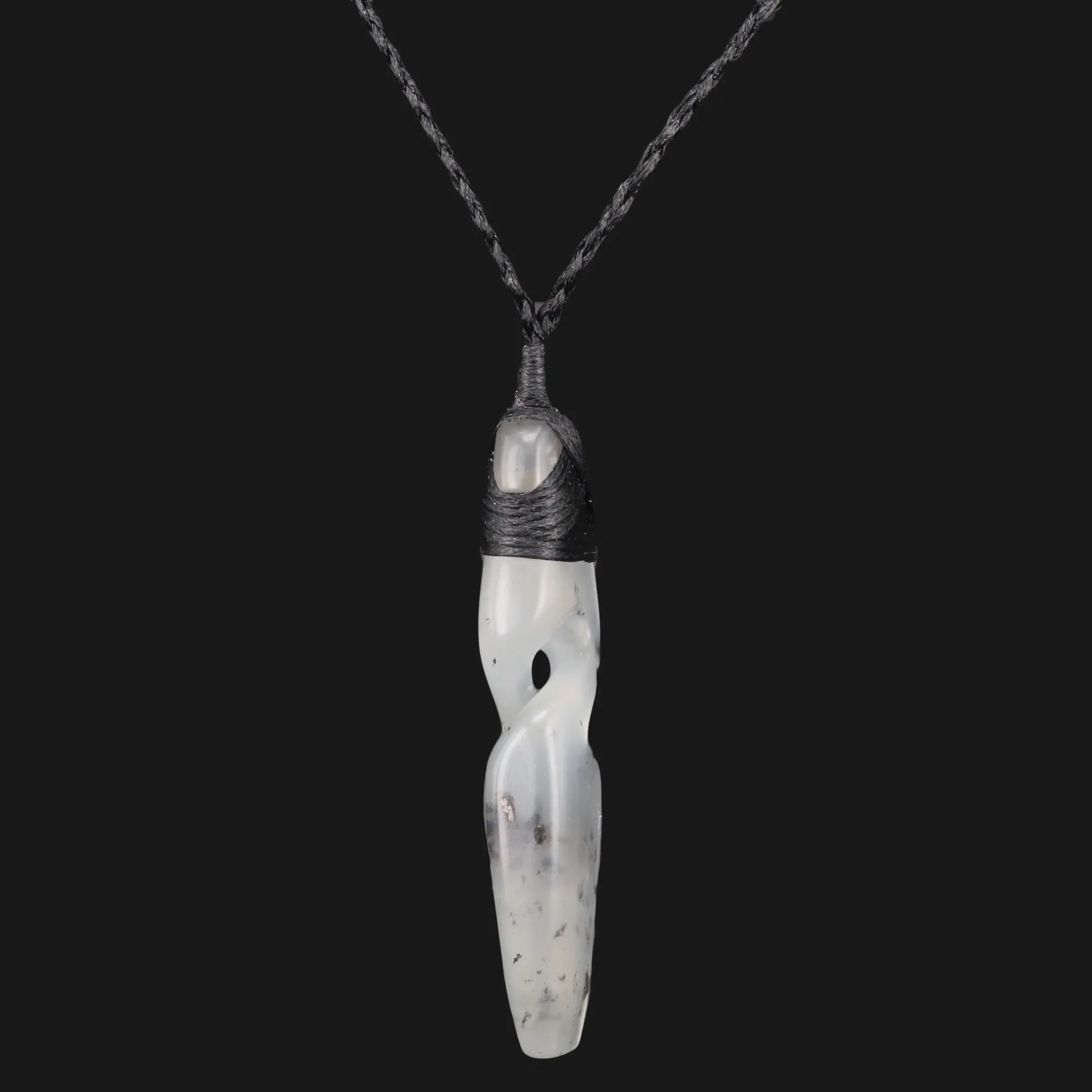 Maori Toki Necklace Handcrafted from White Grey Flower Jade with Twist Design - Unique and Cultural Accessory for Any Outfit