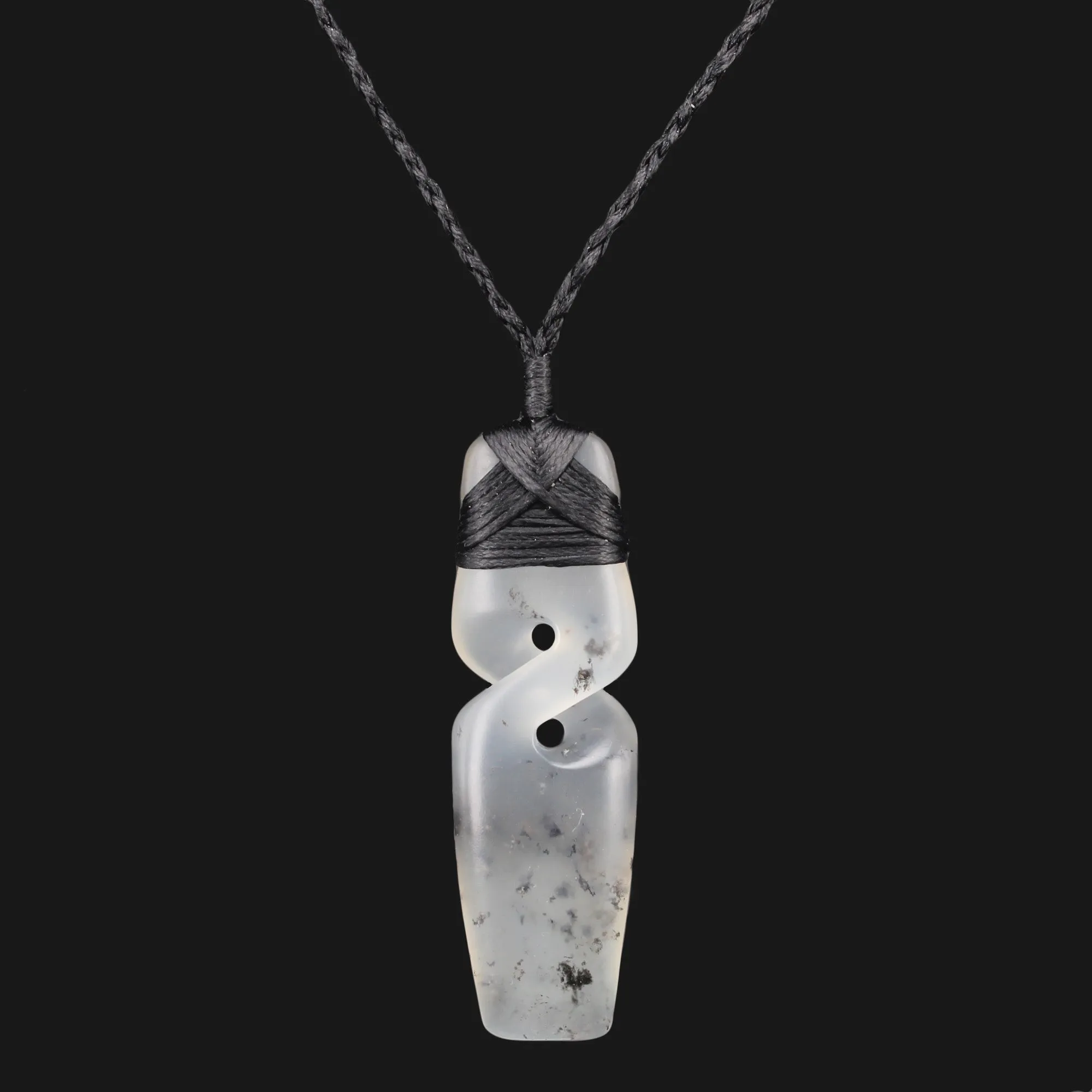 Maori Toki Necklace Handcrafted from White Grey Flower Jade with Twist Design - Unique and Cultural Accessory for Any Outfit