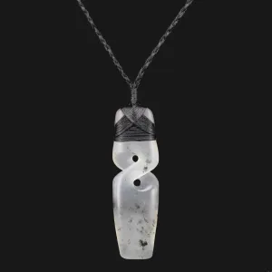 Maori Toki Necklace Handcrafted from White Grey Flower Jade with Twist Design - Unique and Cultural Accessory for Any Outfit