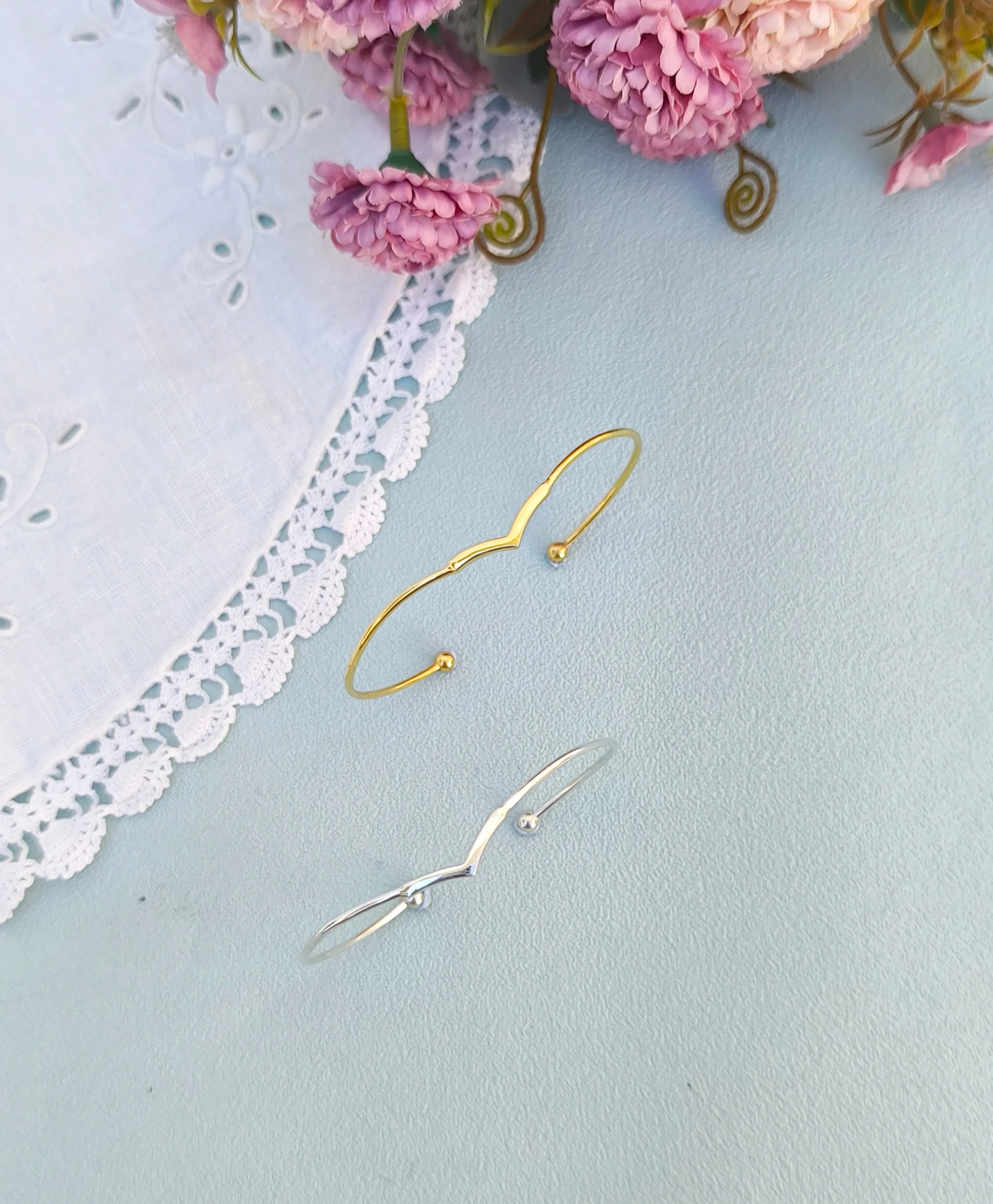 Minimal Silver Bracelet, V Shaped Thin Bangle Bracelet,"Warrior" Bracelet