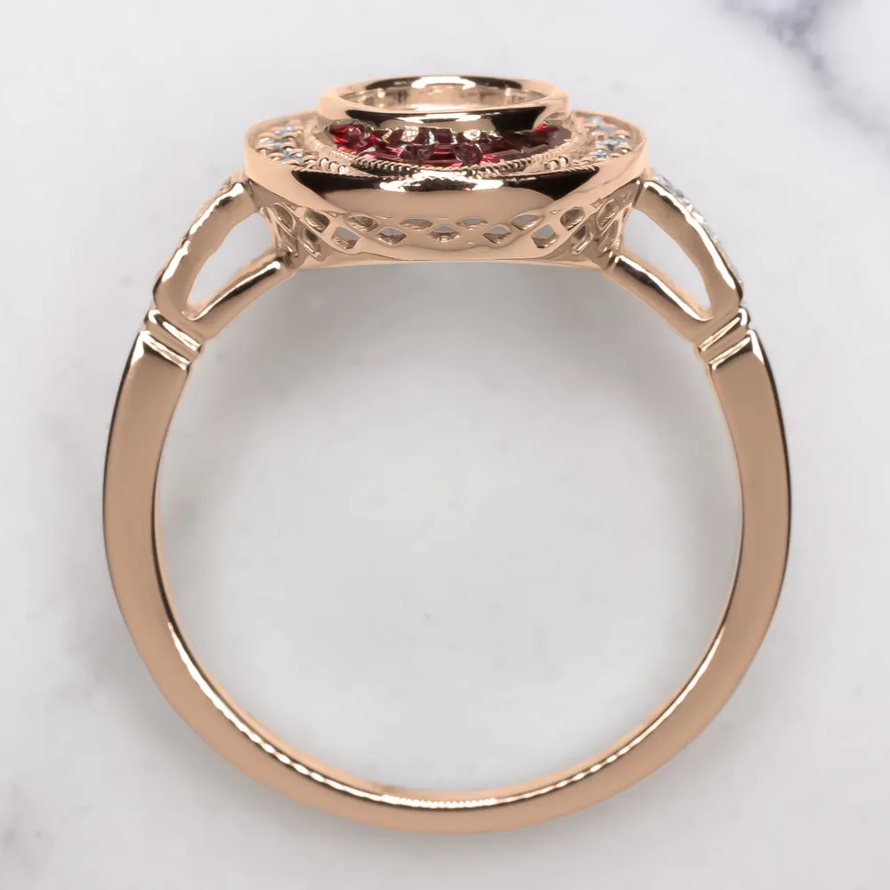 RUBY DIAMOND ENGAGEMENT RING SETTING ROUND VINTAGE ART DECO ROSE GOLD GEOMETRIC