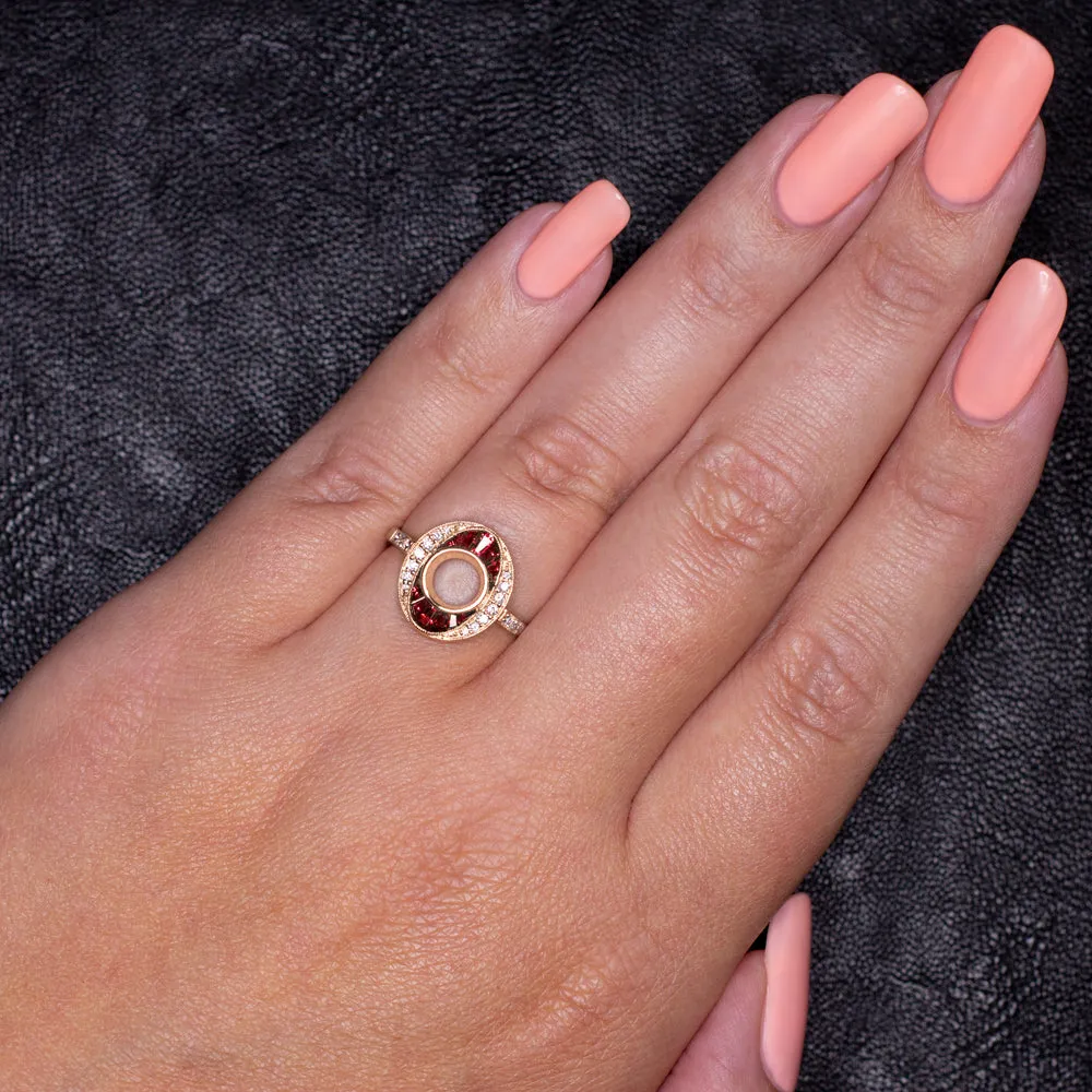 RUBY DIAMOND ENGAGEMENT RING SETTING ROUND VINTAGE ART DECO ROSE GOLD GEOMETRIC