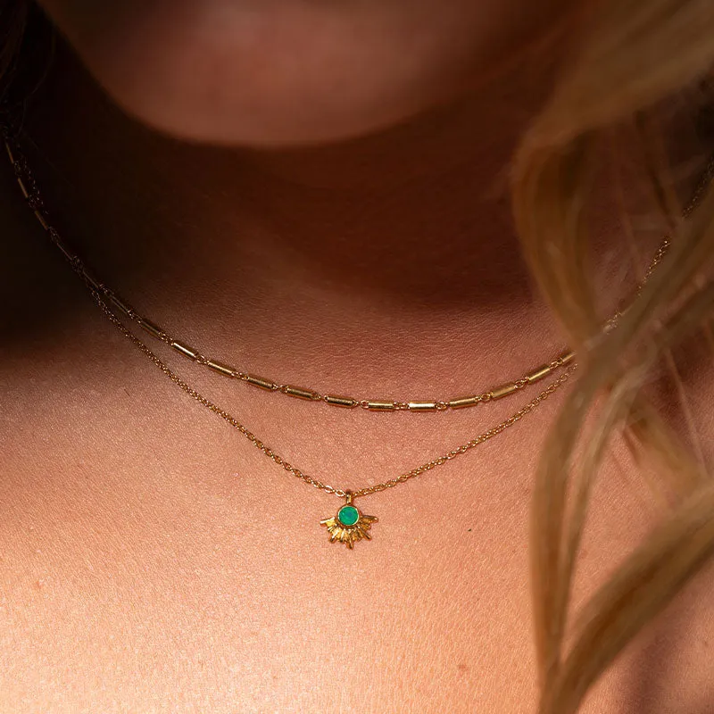 Sunray Necklace, Green Onyx, Gold