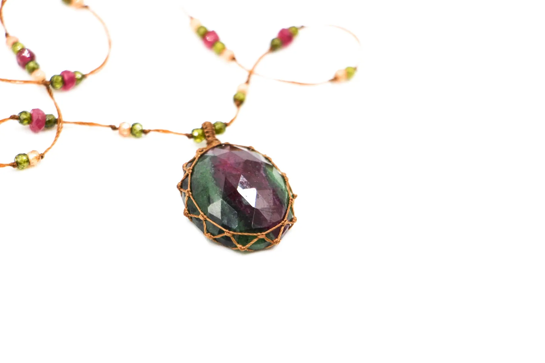 Tibetan Long Necklace - Ruby Zoisite